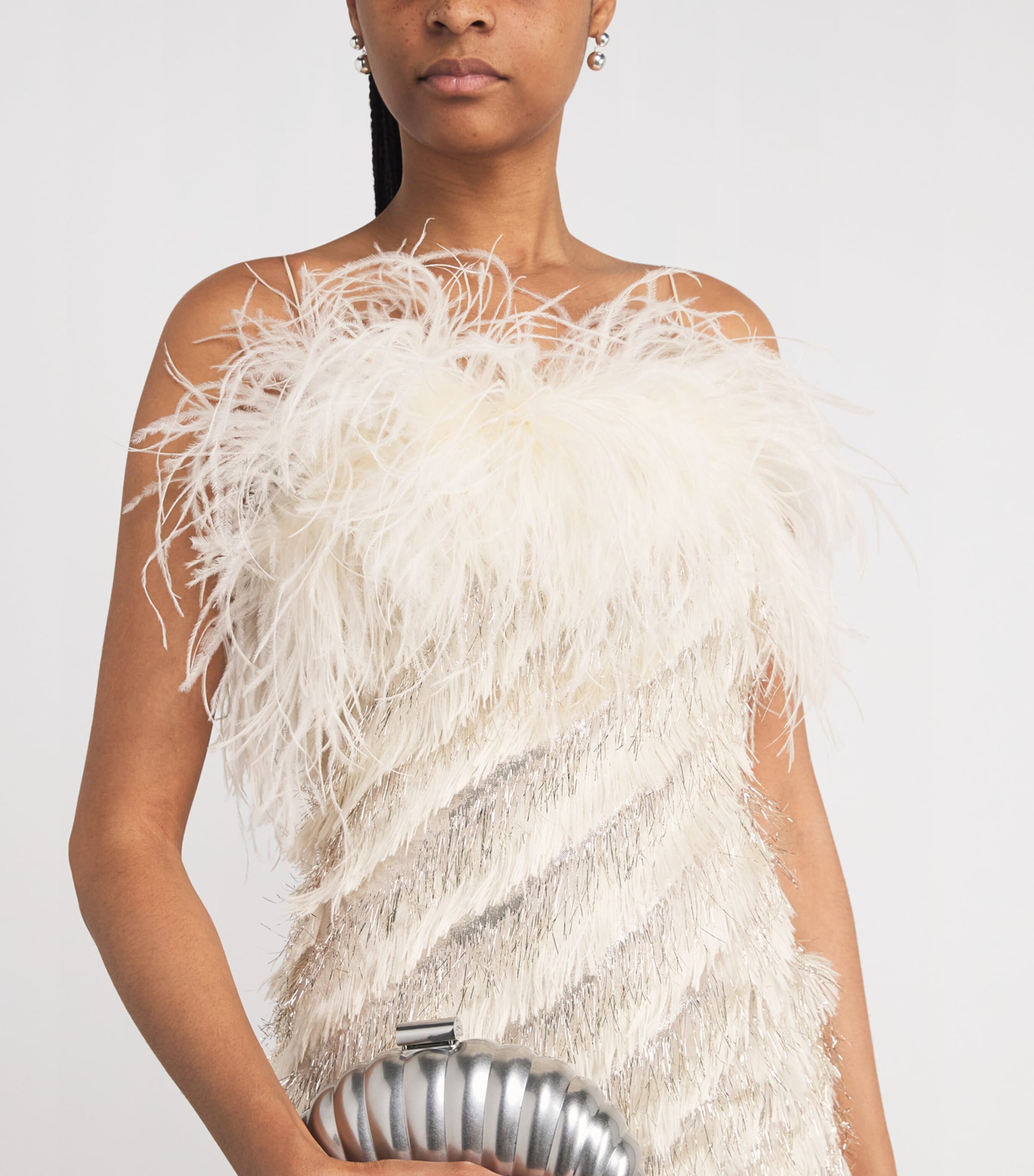Ostrich Feather Sunset Boulevard Midi Dress WHITE Image 4