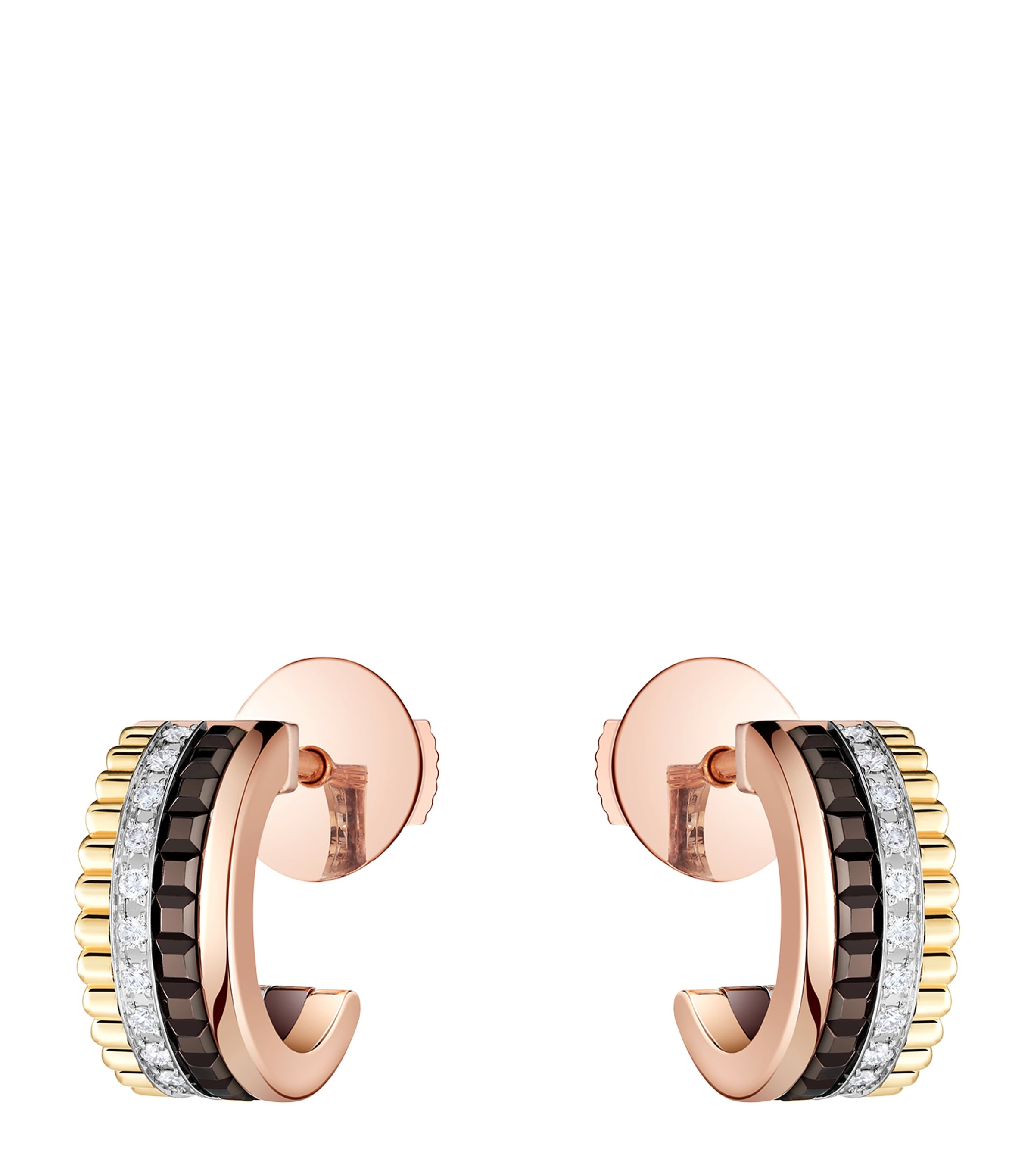 Boucheron Mixed Gold And Diamond Quatre Classique Mini Hoop Earrings