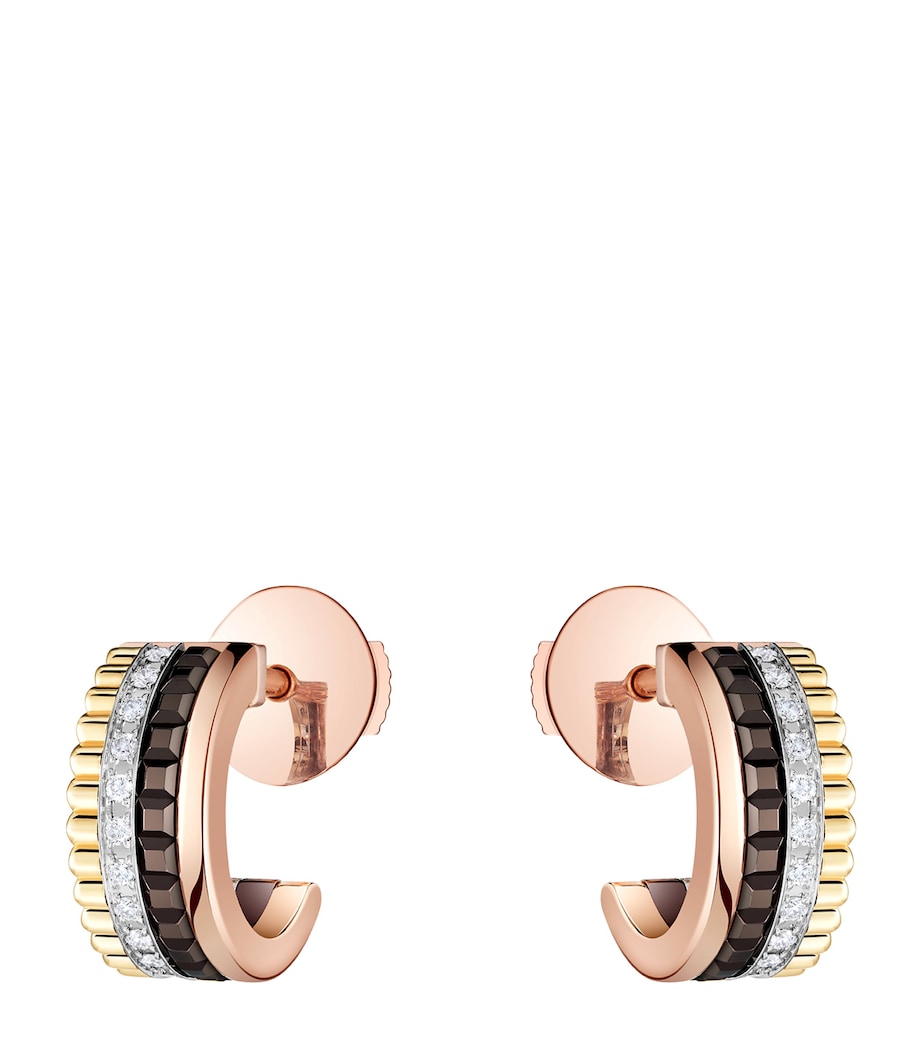 Mixed Gold and Diamond Quatre Classique Mini Hoop Earrings YELLOW GOLD Image 1