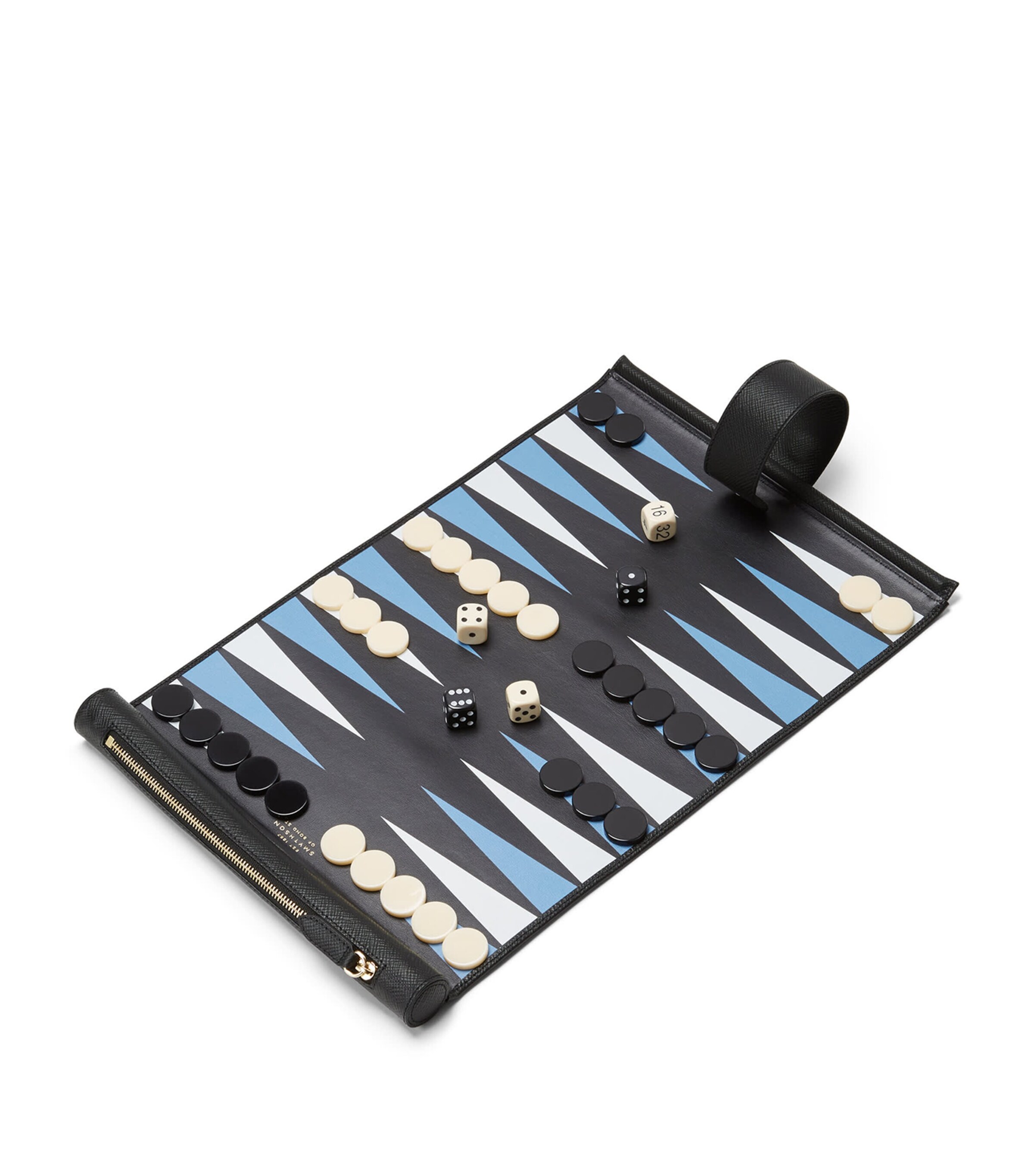 Smythson Leather Backgammon Travel Roll Set Black Image 2