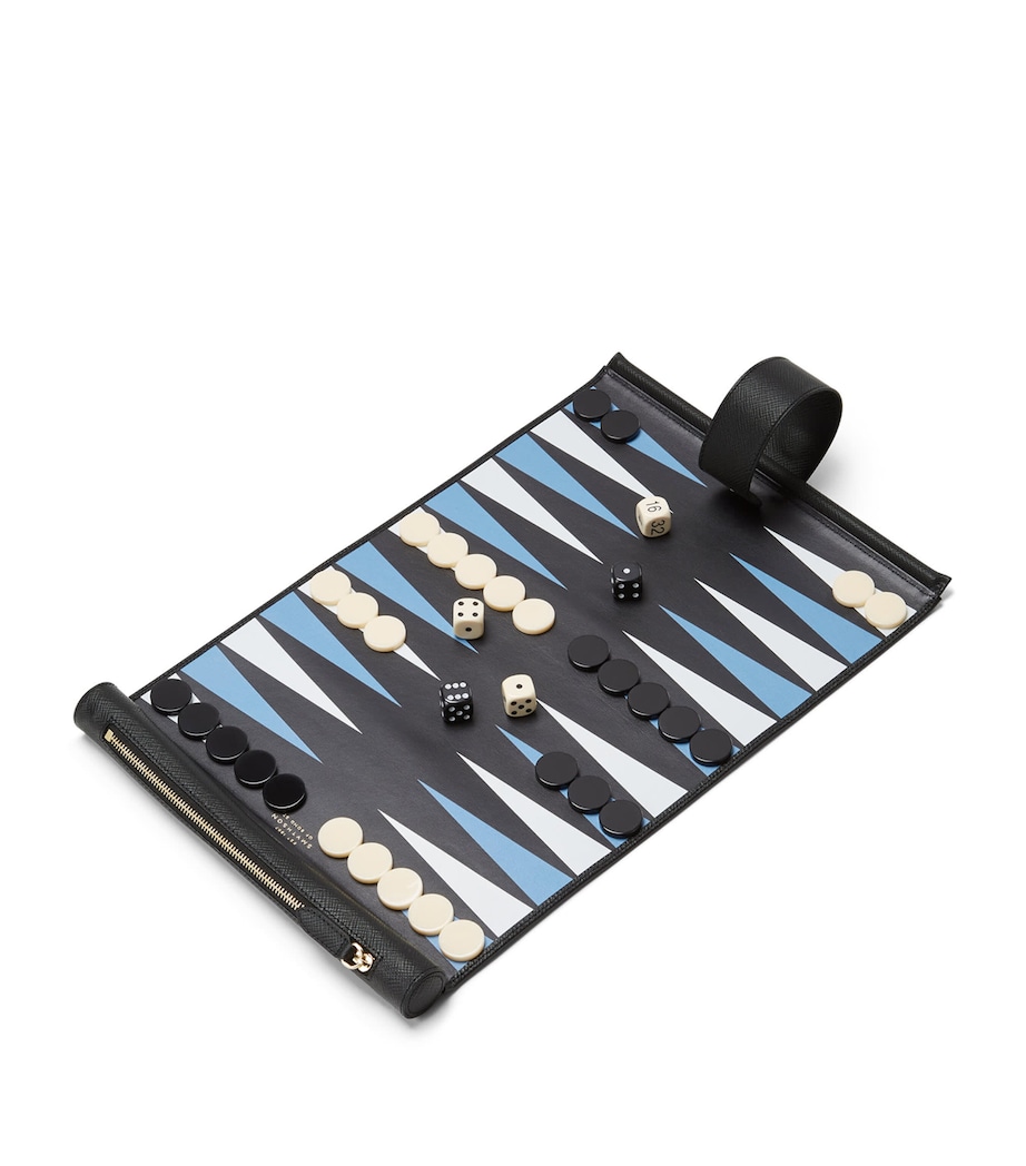 Smythson Leather Backgammon Travel Roll Set Black Image 2