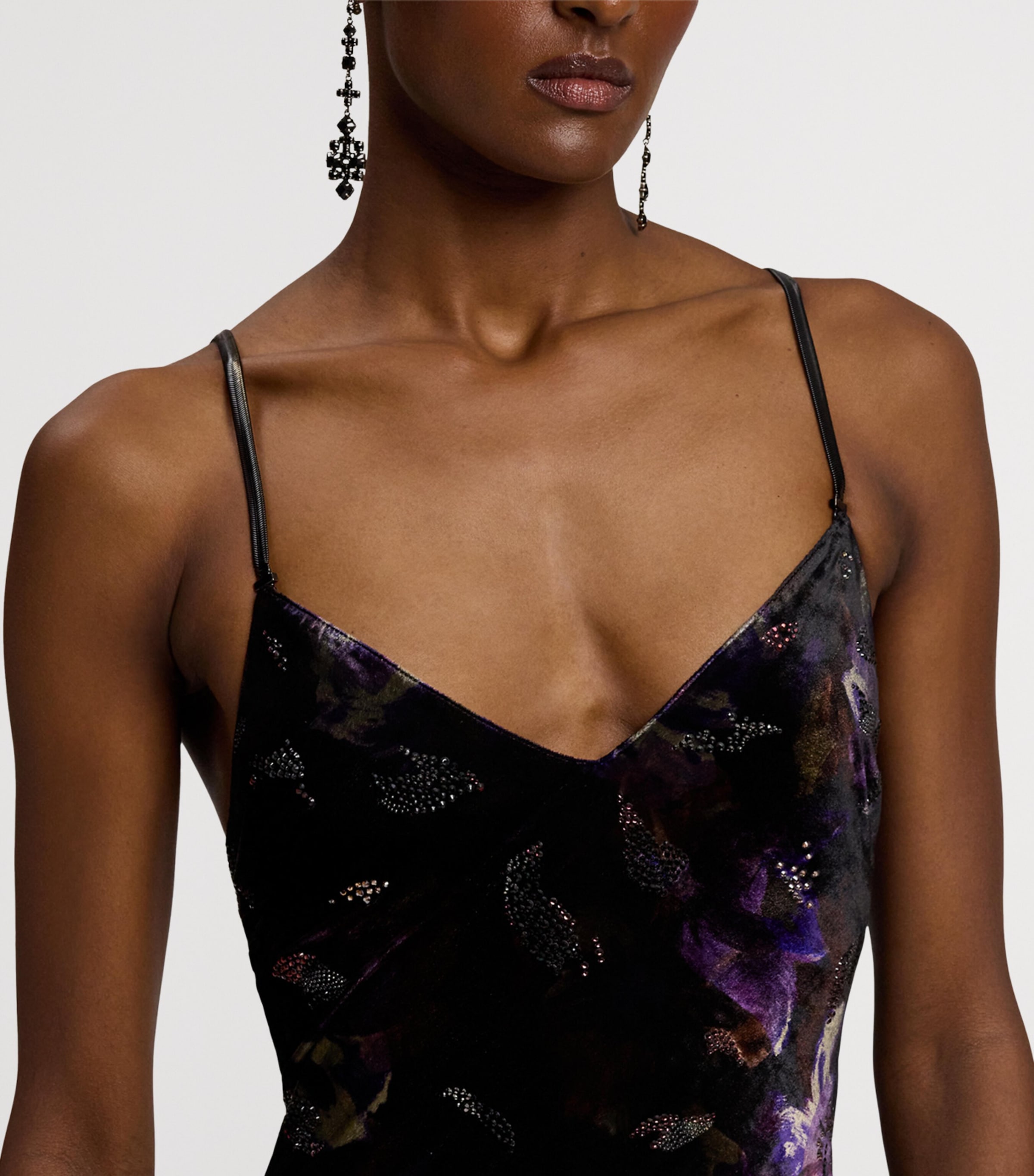Velvet Embellished Floral Evening Dress BLACK/AUBERGINE Image 8