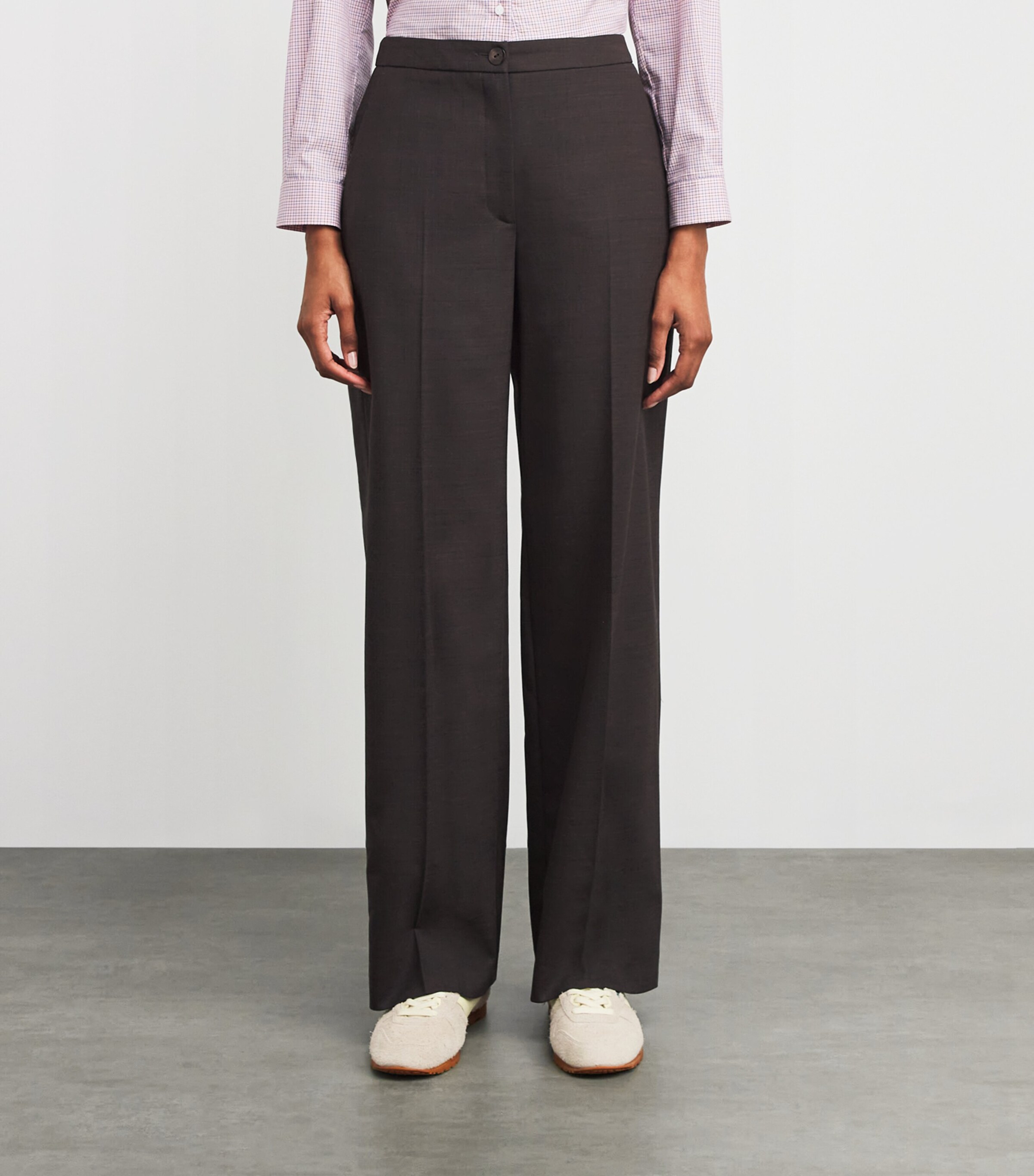 Wool-Blend Straight Trousers BROWN Image 3