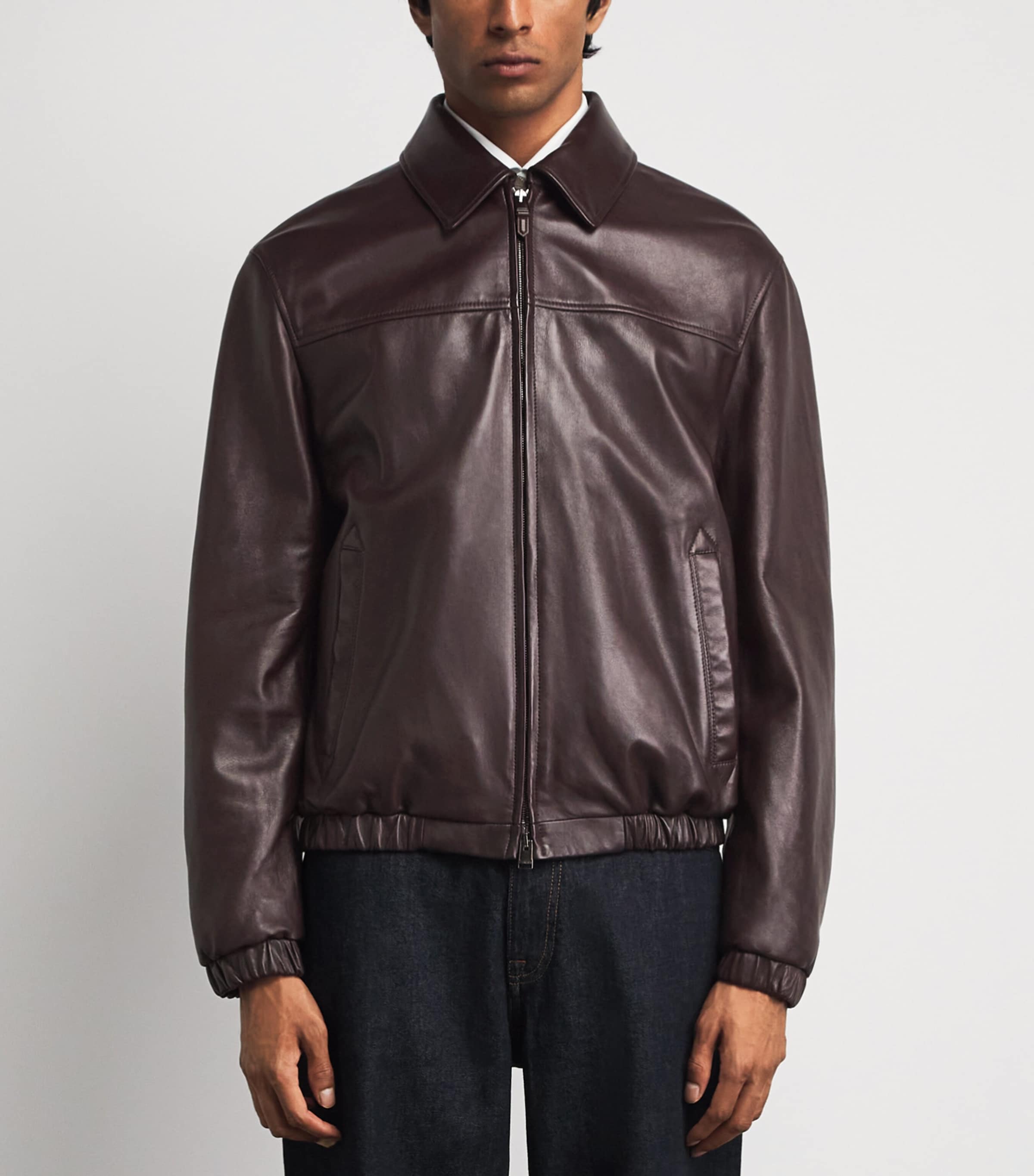 Canali Mens Leather Jacket Burgundy Image 4