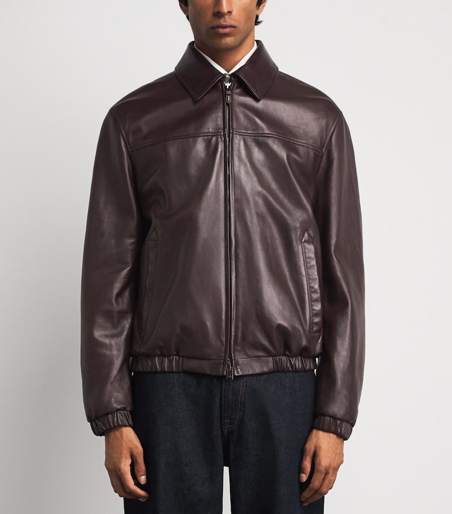 Canali Mens Leather Jacket Burgundy Image 4