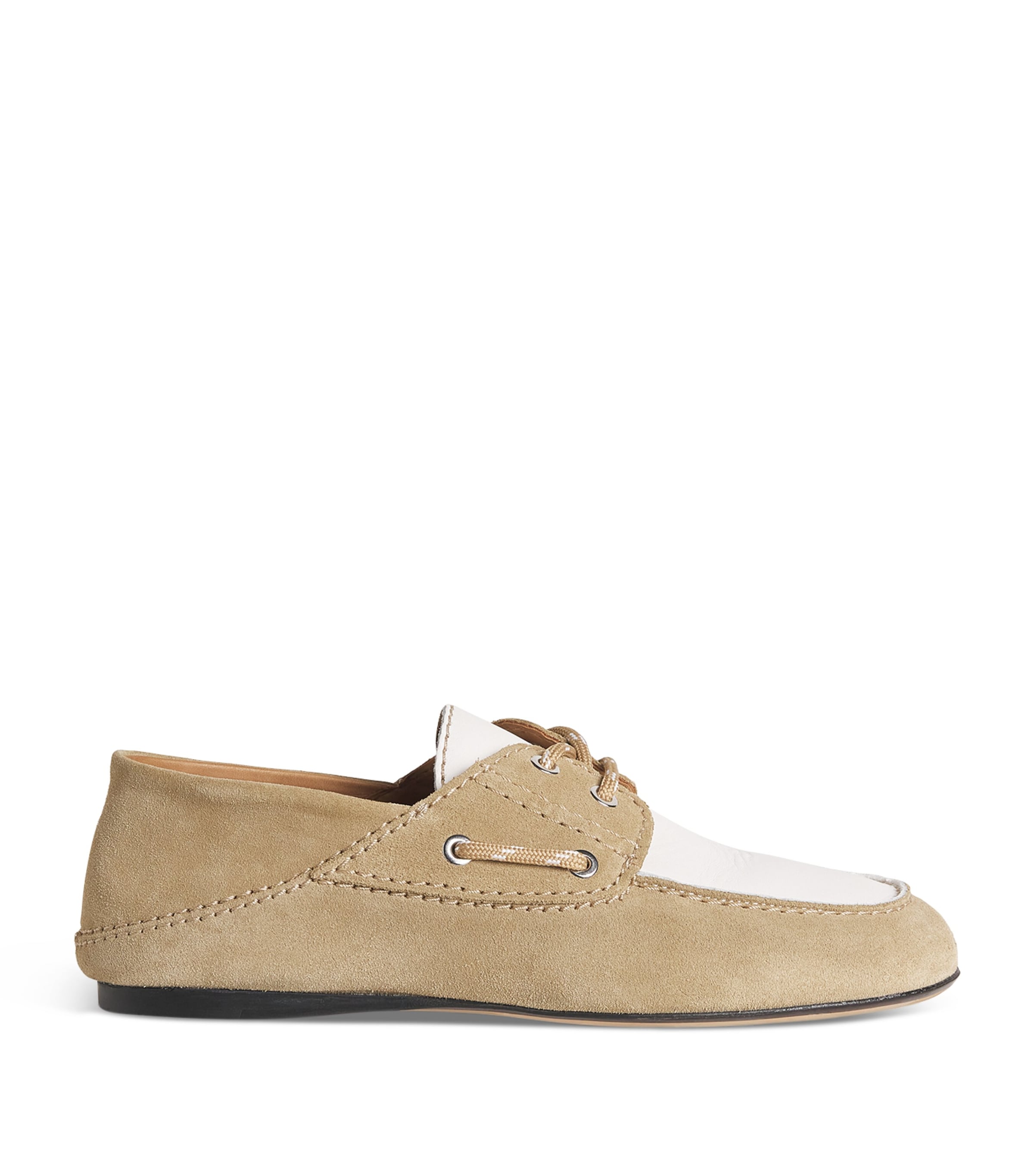 Suede Two-Tone Boat Shoes BEIGE Image 1