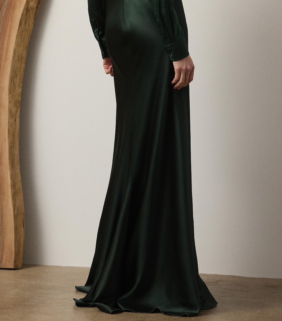 Stretch Satin Masina Maxi Skirt DARK RACING GREEN Image 3