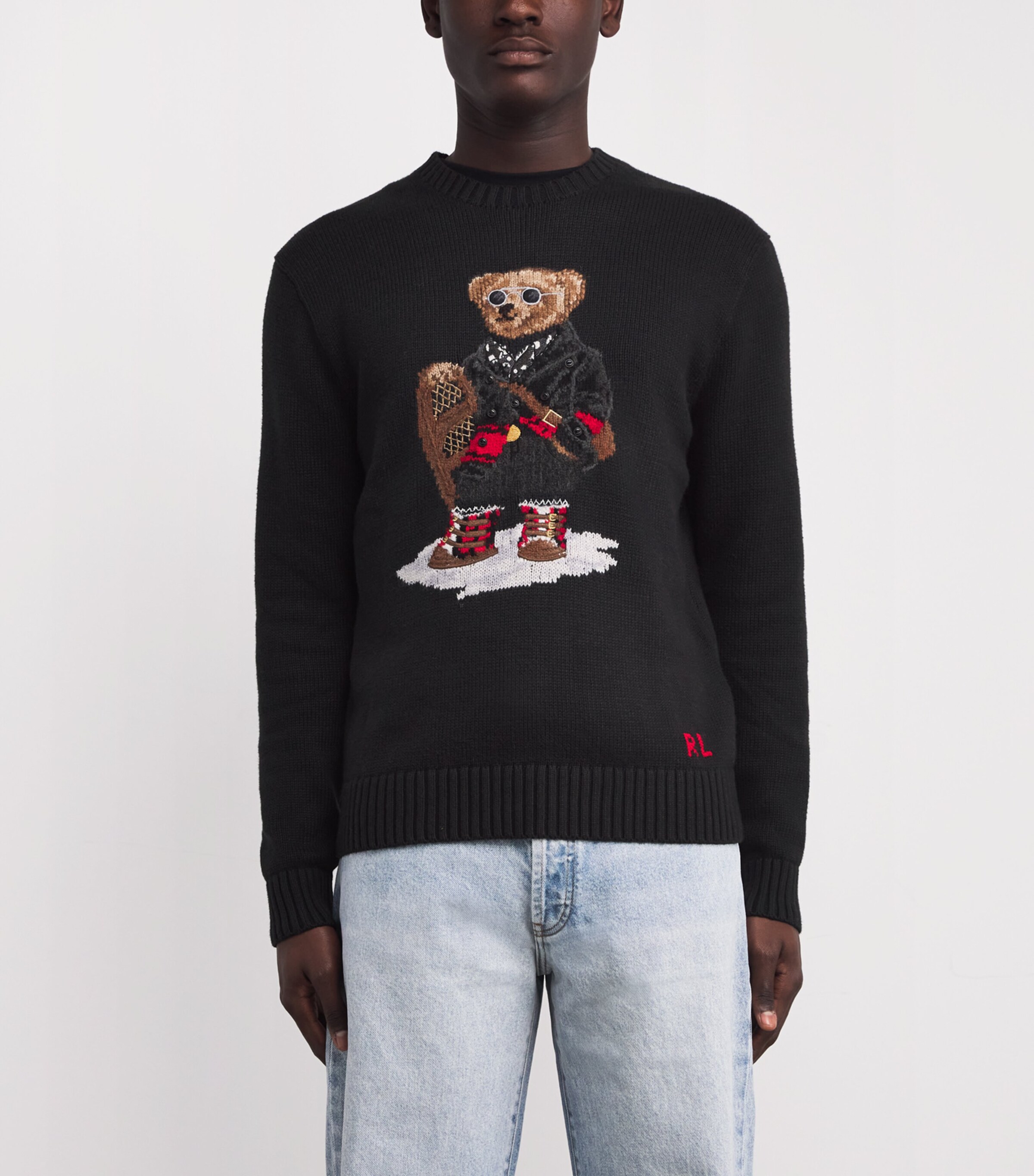Polo Ralph Lauren Mens Cotton-Cashmere Holiday Bear Sweater Black Image 3