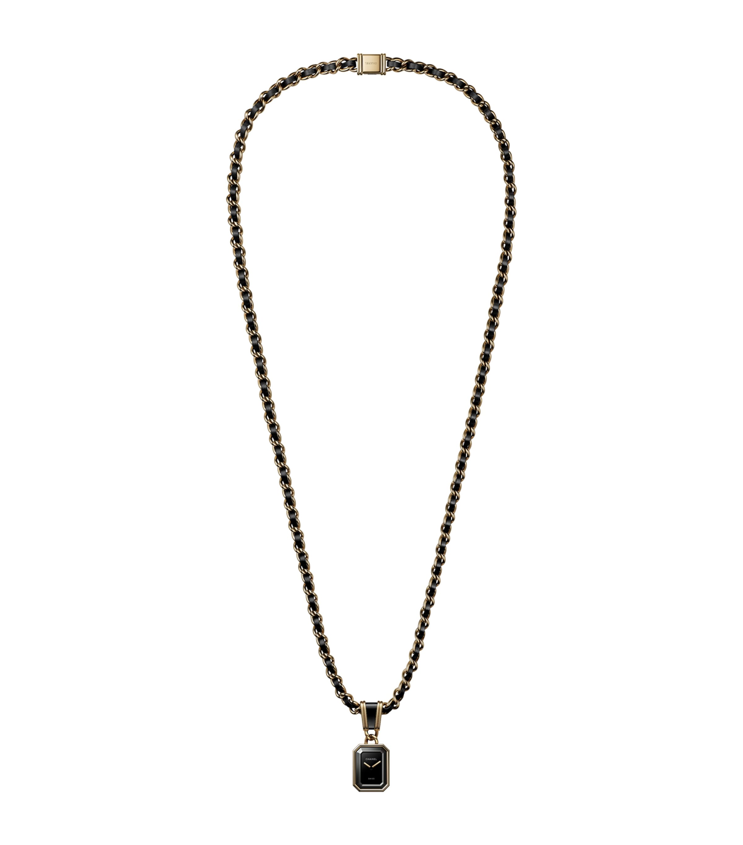 Yellow Gold and Leather Première Iconic Chain Necklace Watch 26.1mm BLACK Image 1