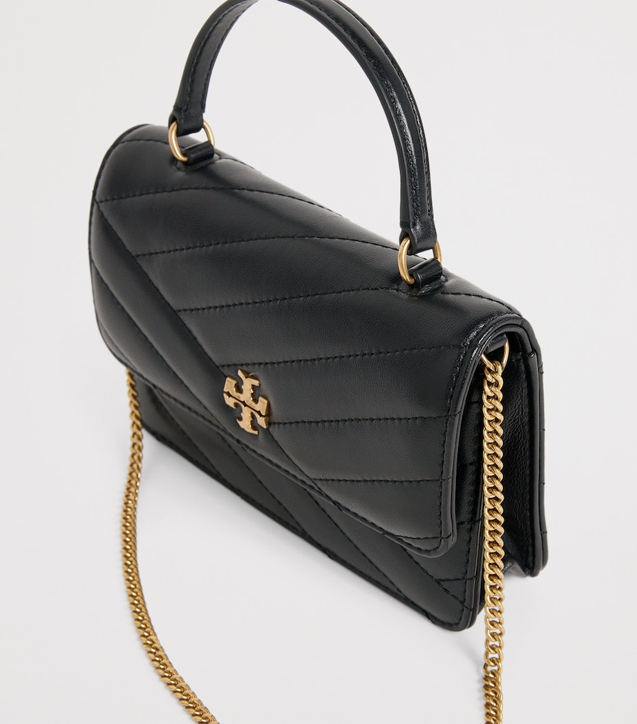 Leather Kira Chevron Top-Handle Bag BLACK Image 6