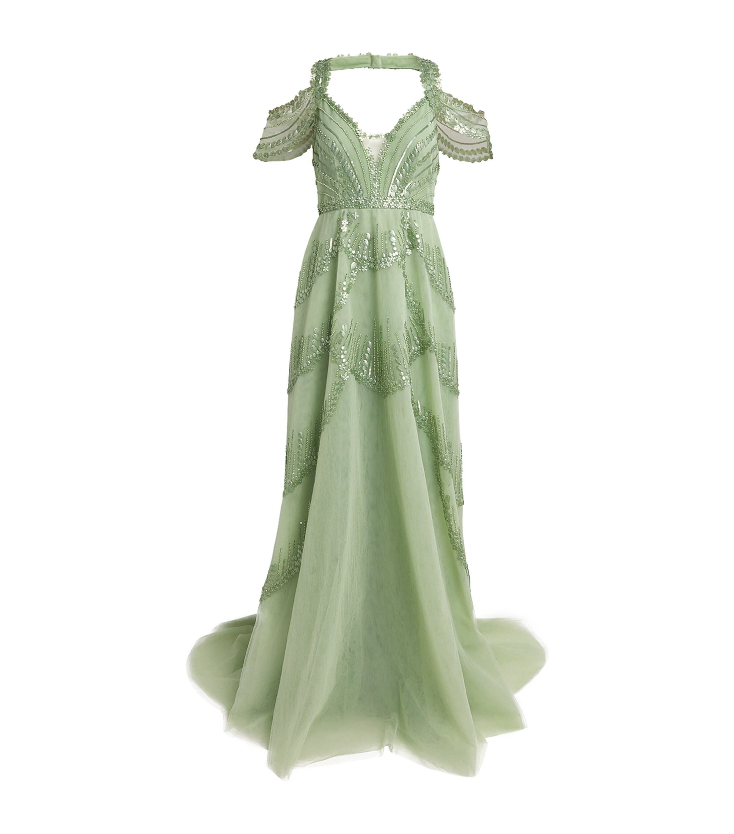 Pamella Roland Green Tulle Sequin-Detail Gown | Harrods US