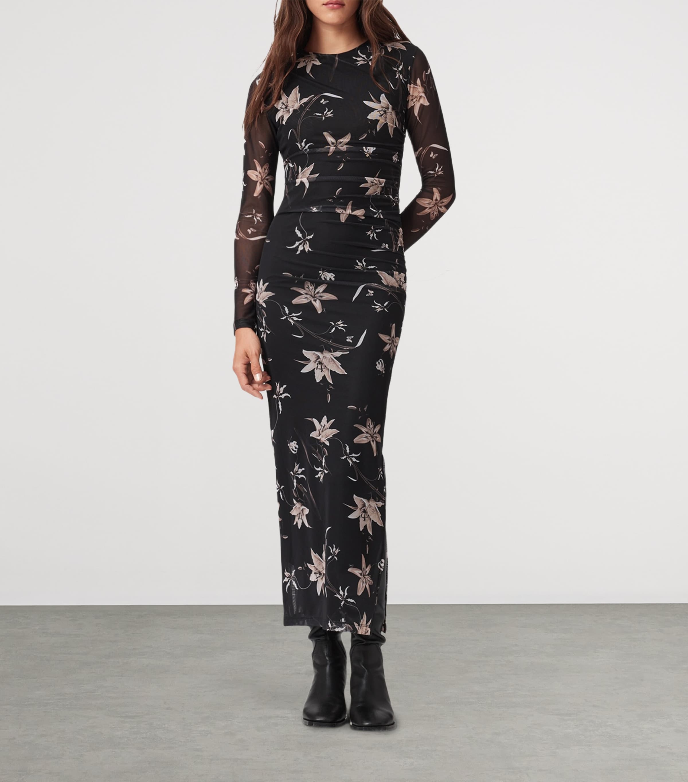 Mesh Floral Print Caia Dress PETRA SEPIA BROWN Image 2