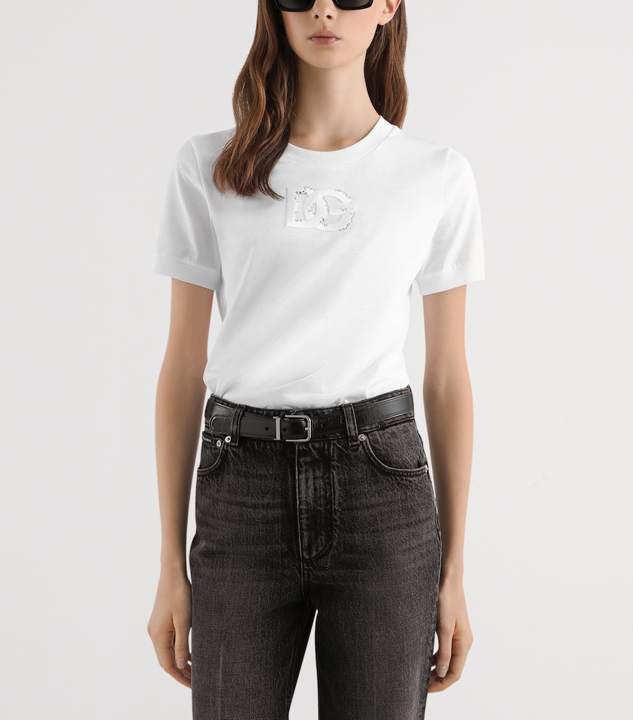 Dolce&Gabbana Womens Cotton Embellished Logo T-Shirt Opti Image 4