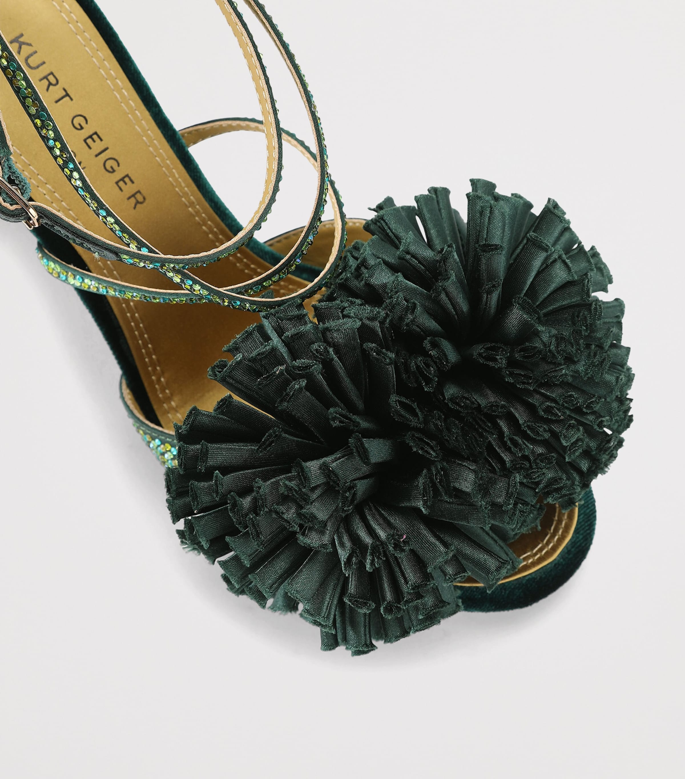 Kurt Geiger London Embellished Pom Pom Heeled Sandals Dark Green Image 2