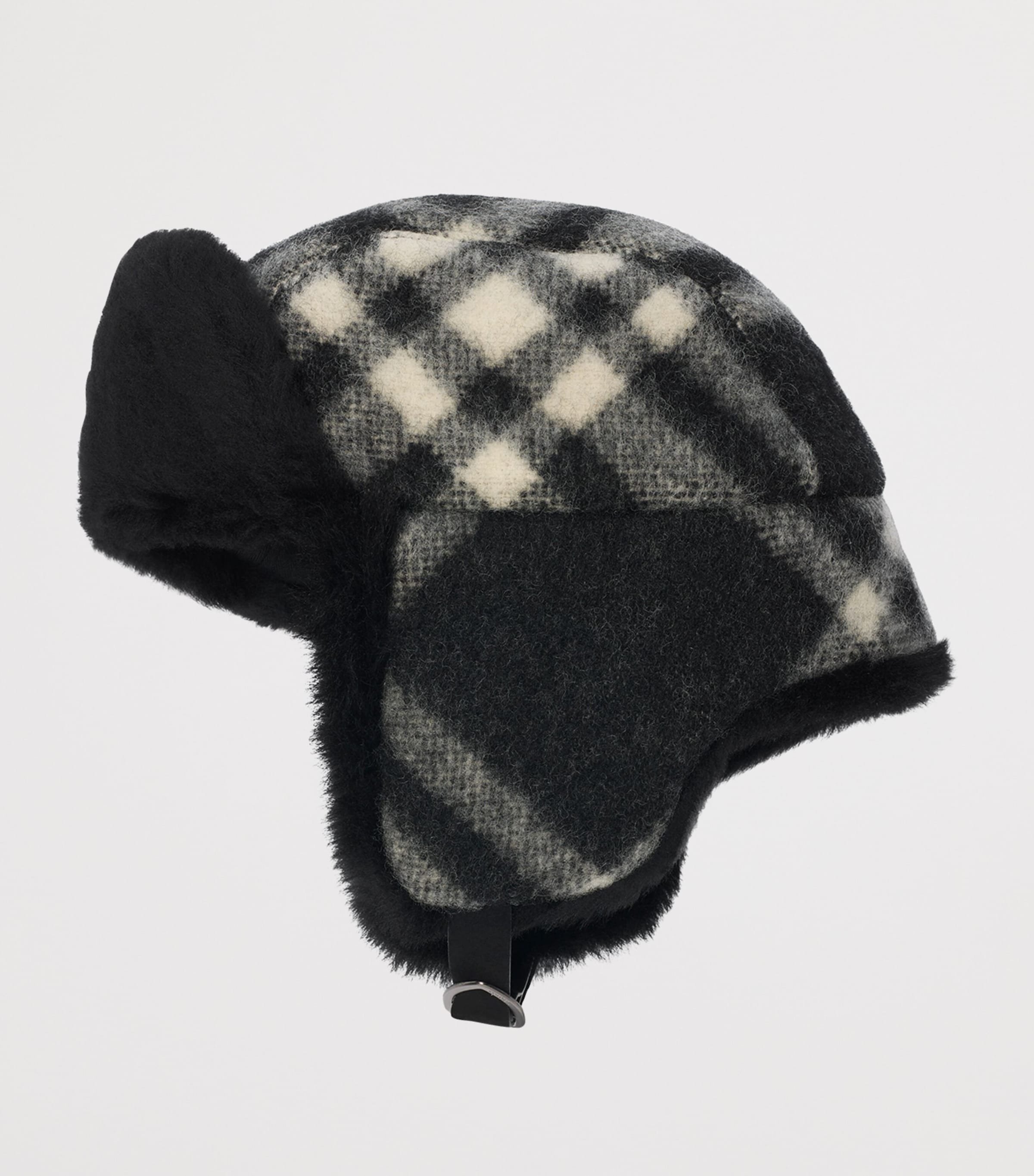 Wool Check Trapper Hat BLACK Image 2