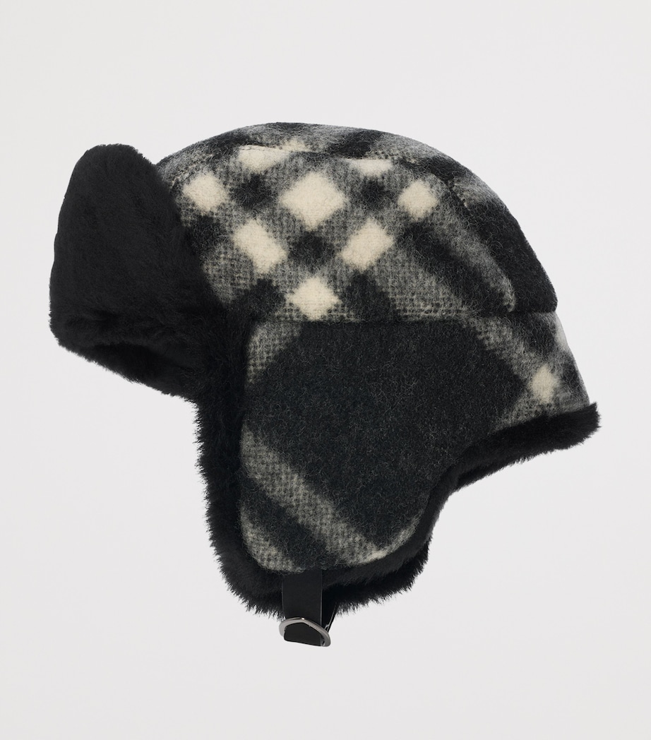 Wool Check Trapper Hat BLACK Image 2