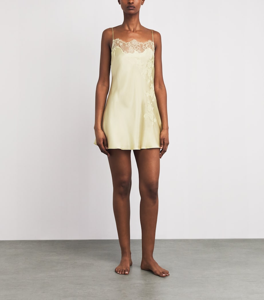 Carine Gilson Womens Silk-Lace Louise Slip Dress Lime / Citron Image 2
