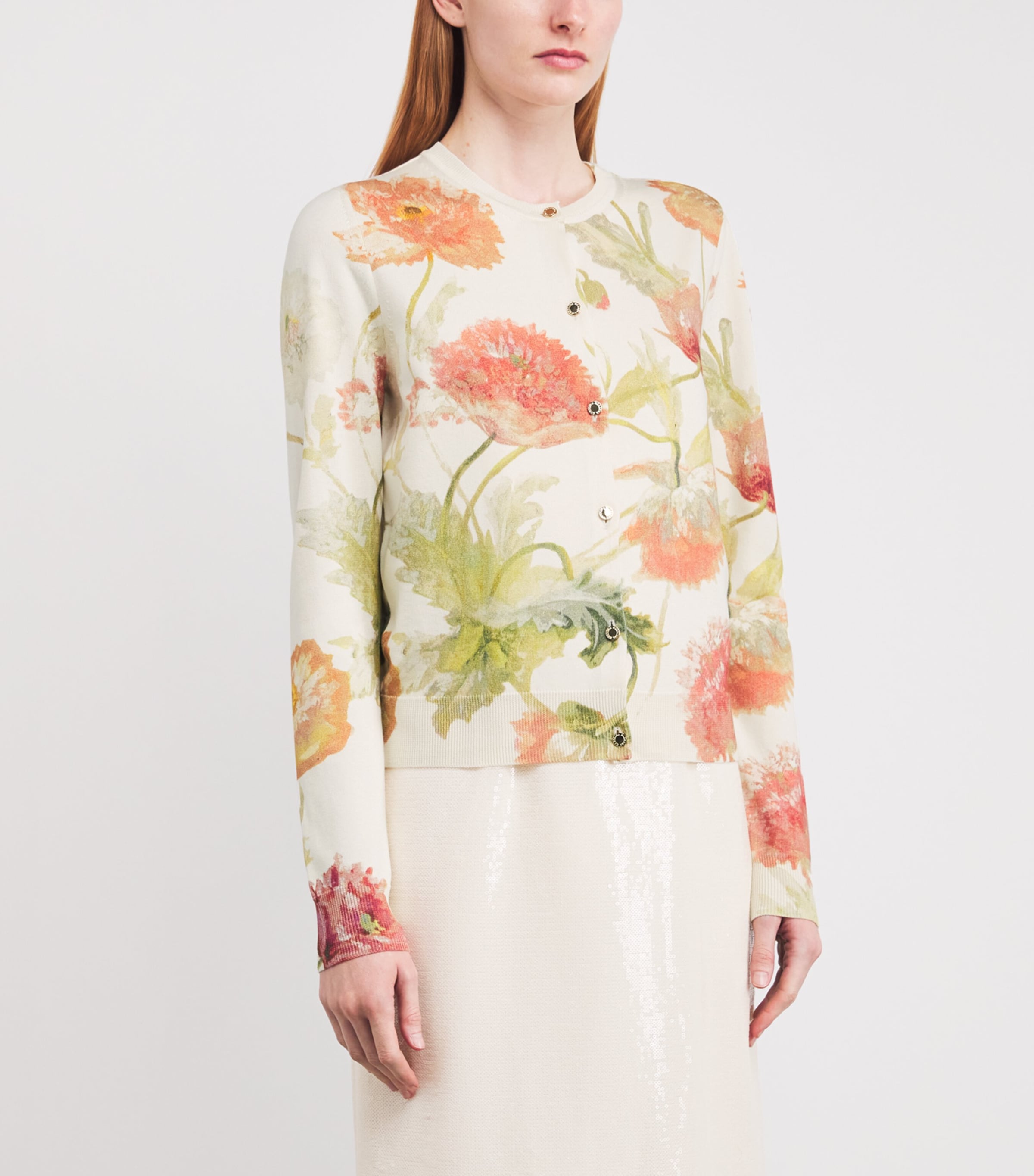 Cotton-Silk Floral Cardigan 264 ALMOND MULTI Image 3