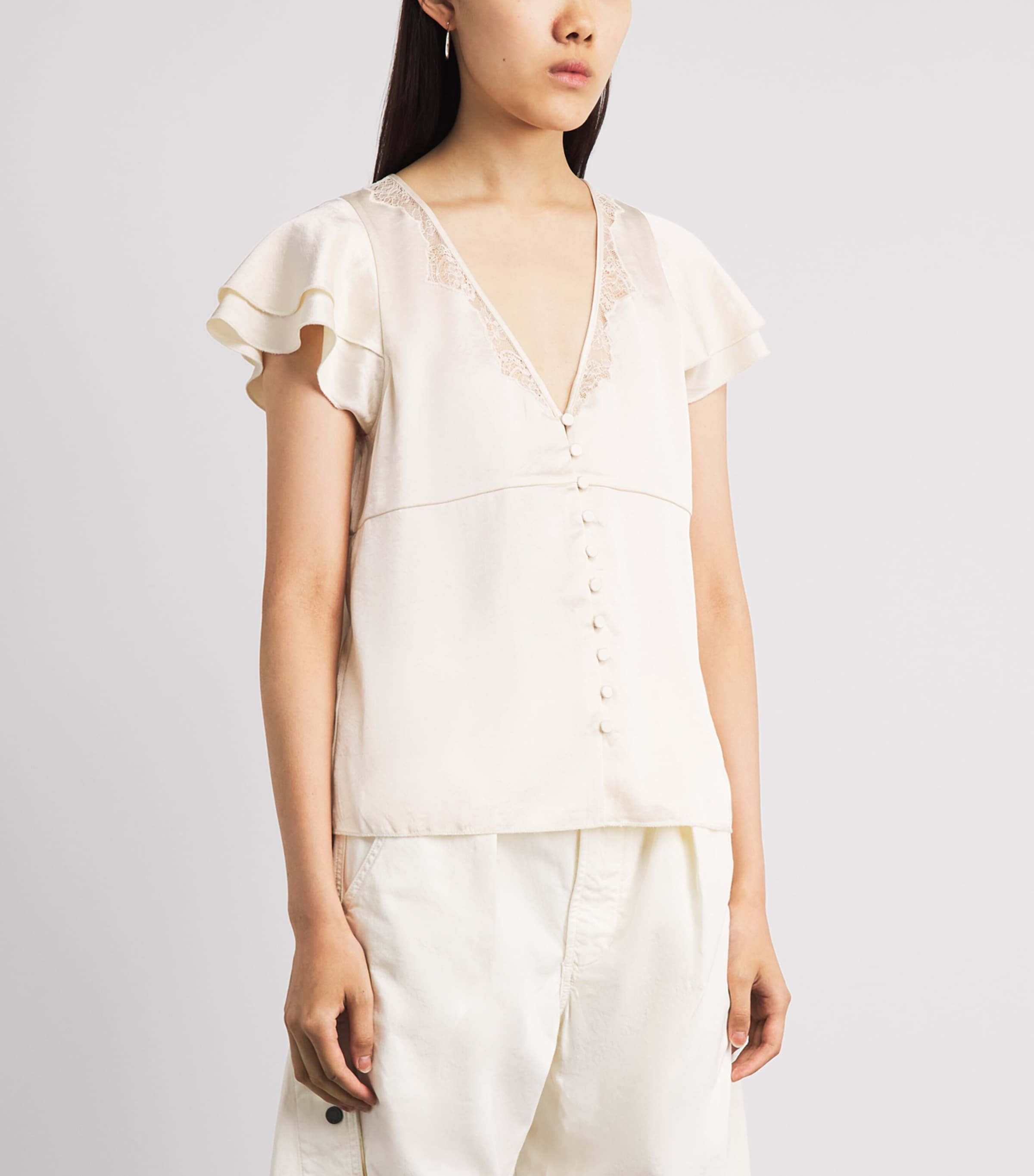 Citizens of Humanity Womens Lola Ruffle-Sleeve Blouse Cream Image 4