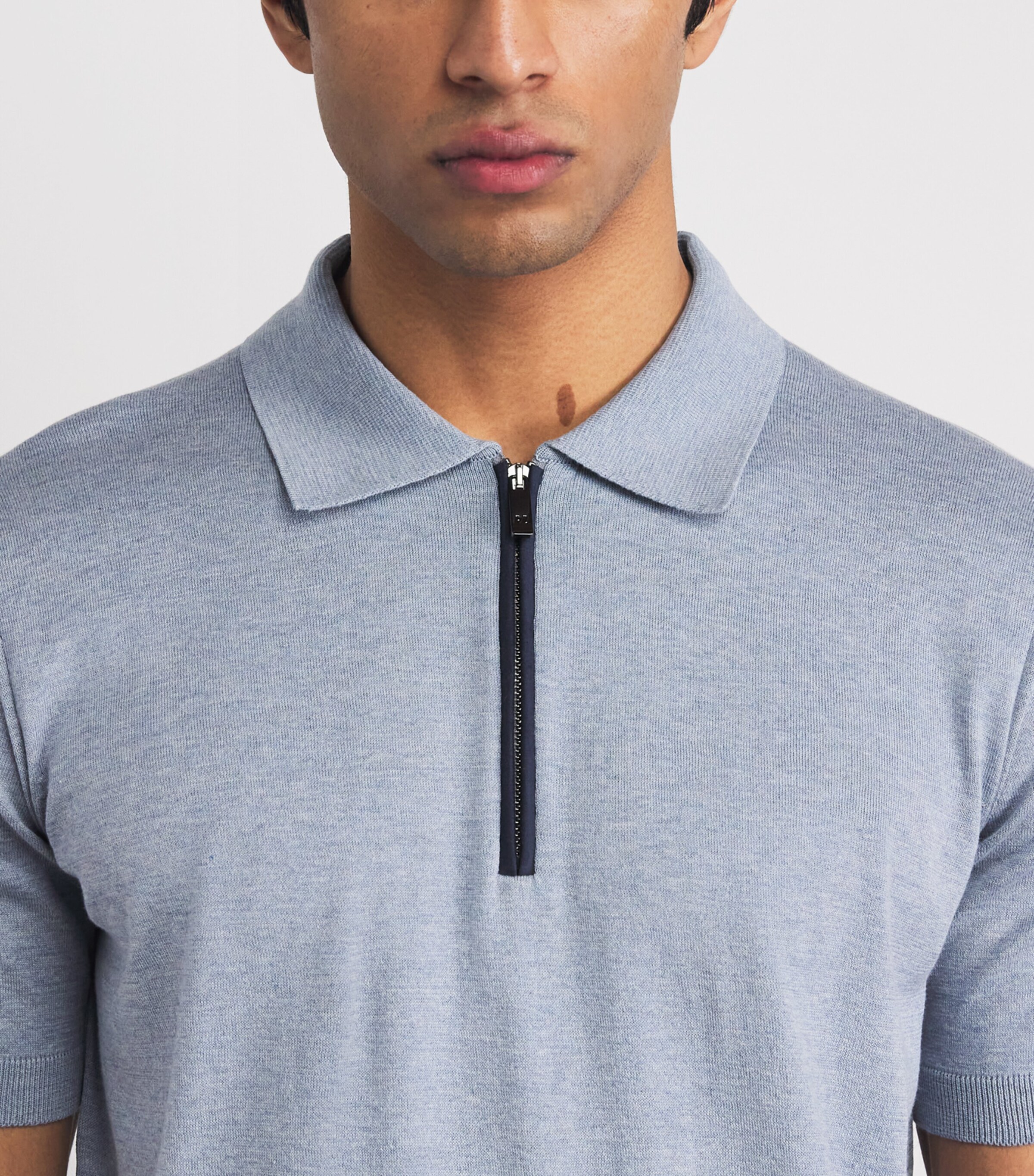 Pal Zileri Mens Cotton Zip-Up Polo Shirt Light Blue Image 3