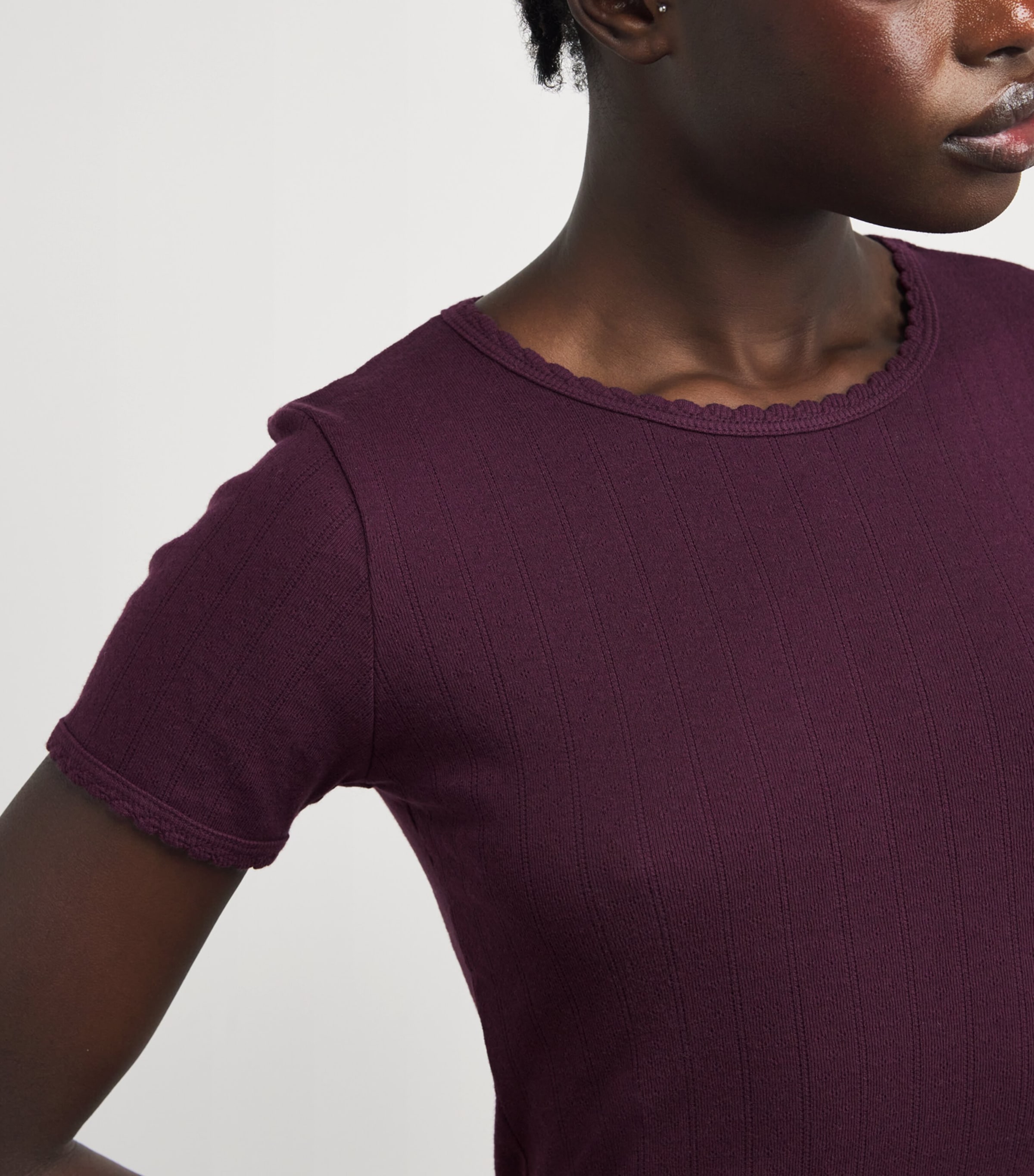 Slim Fit Pointelle T-Shirt DARK BERRY Image 5