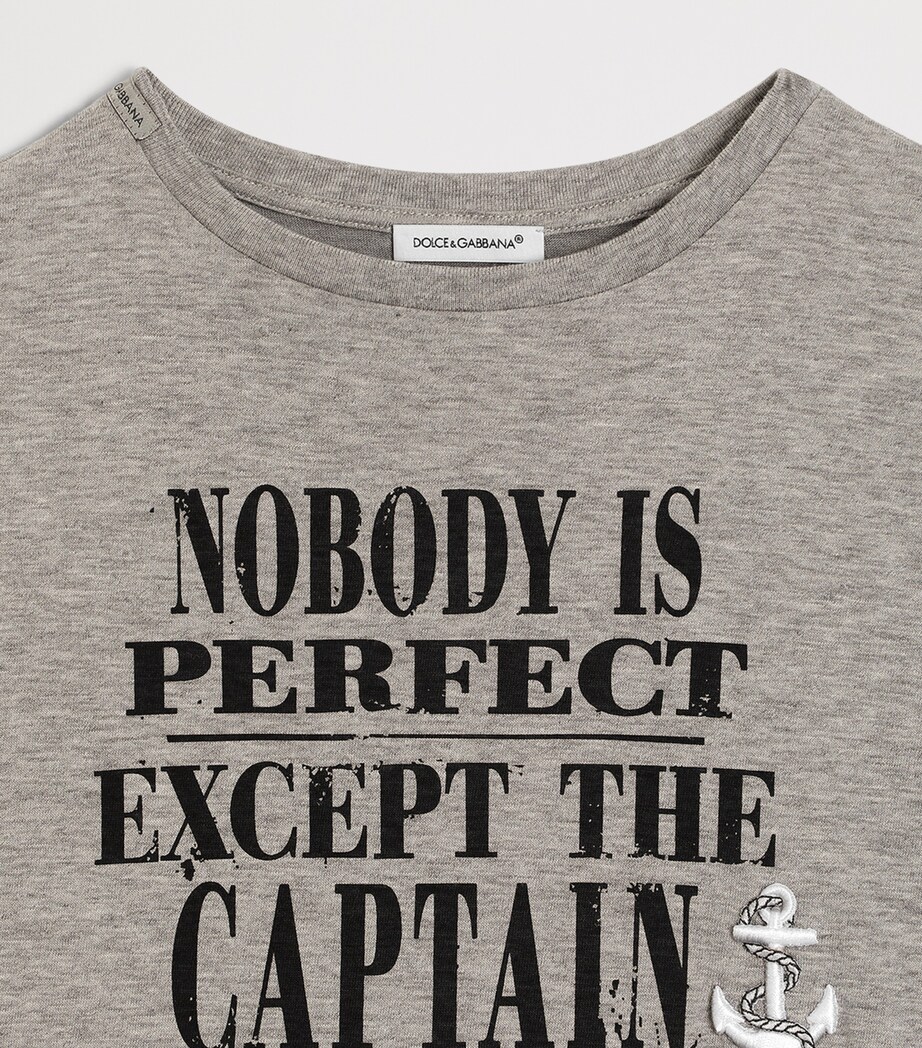 Dolce&Gabbana Kids Cotton Slogan T-Shirt (8-14 Years) Melange Grey Image 3