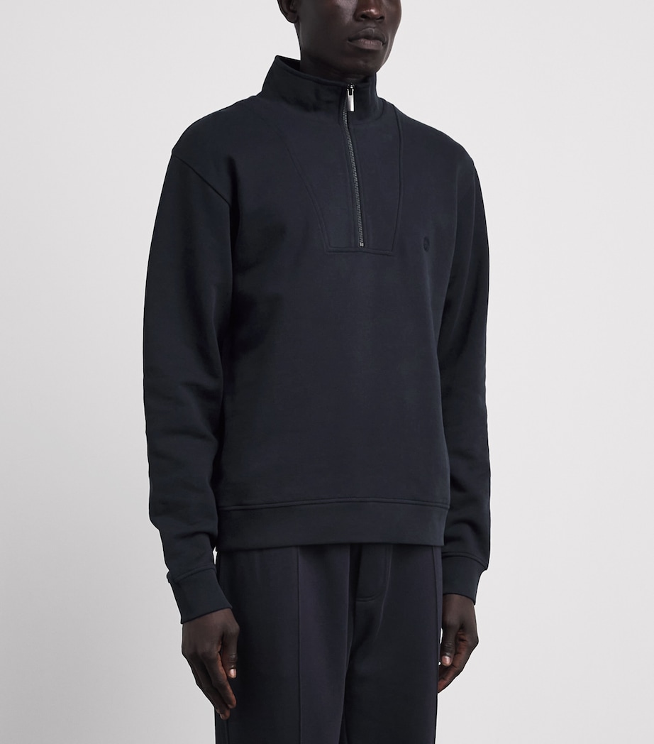 Harrods Mens Cotton Jersey Quarter-Zip Sweatshirt Navy Image 4