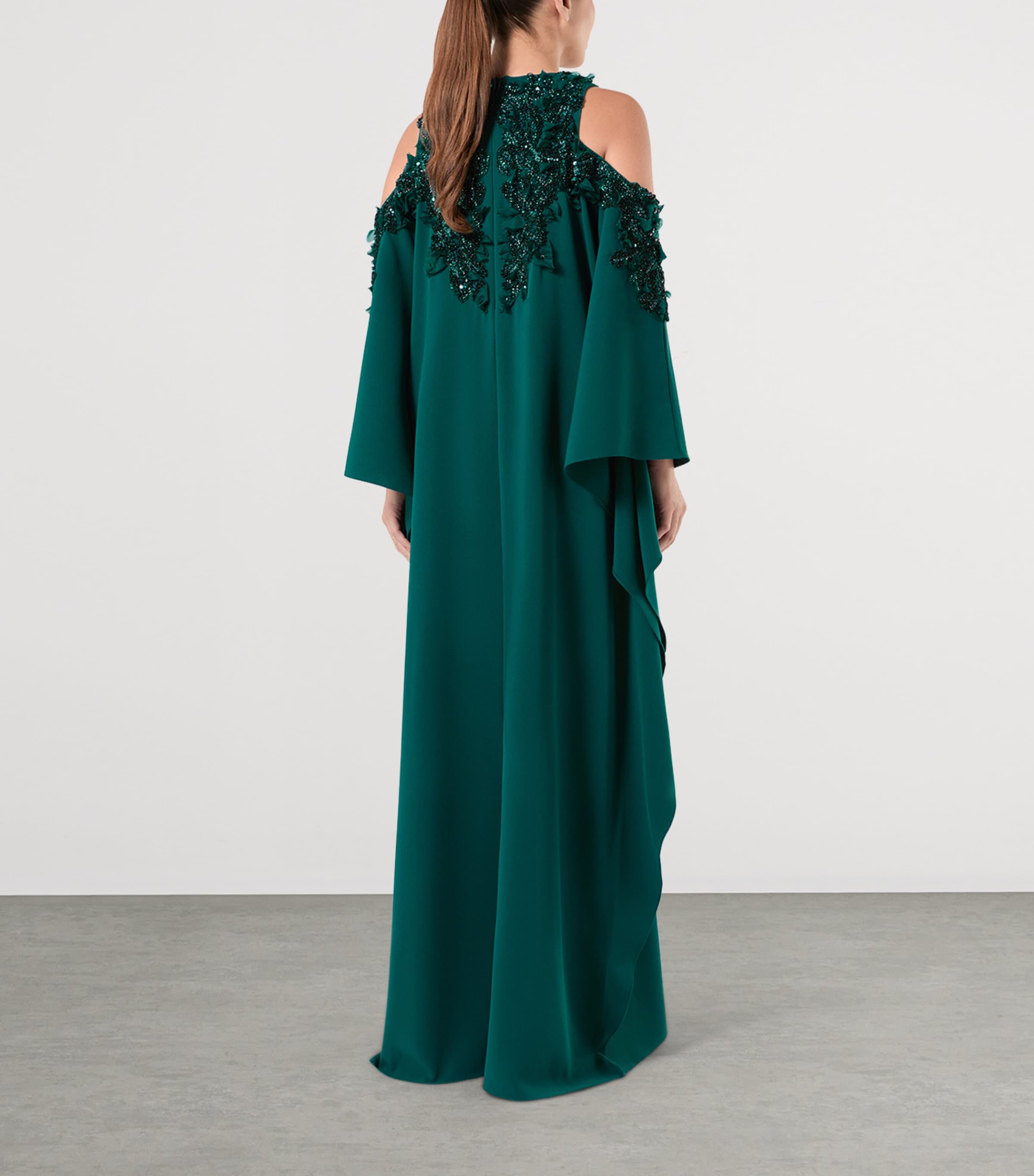 Marina Rinaldi Womens x Tony Ward Embellished Cold-Shoulder Maxi Dress Oil Image 4
