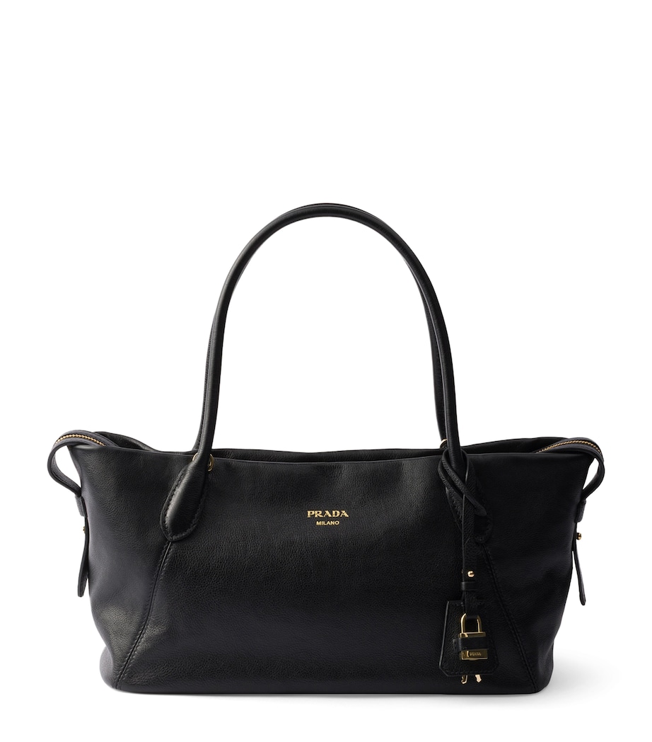Prada Womens Large Leather Tote Bag Black Image 1