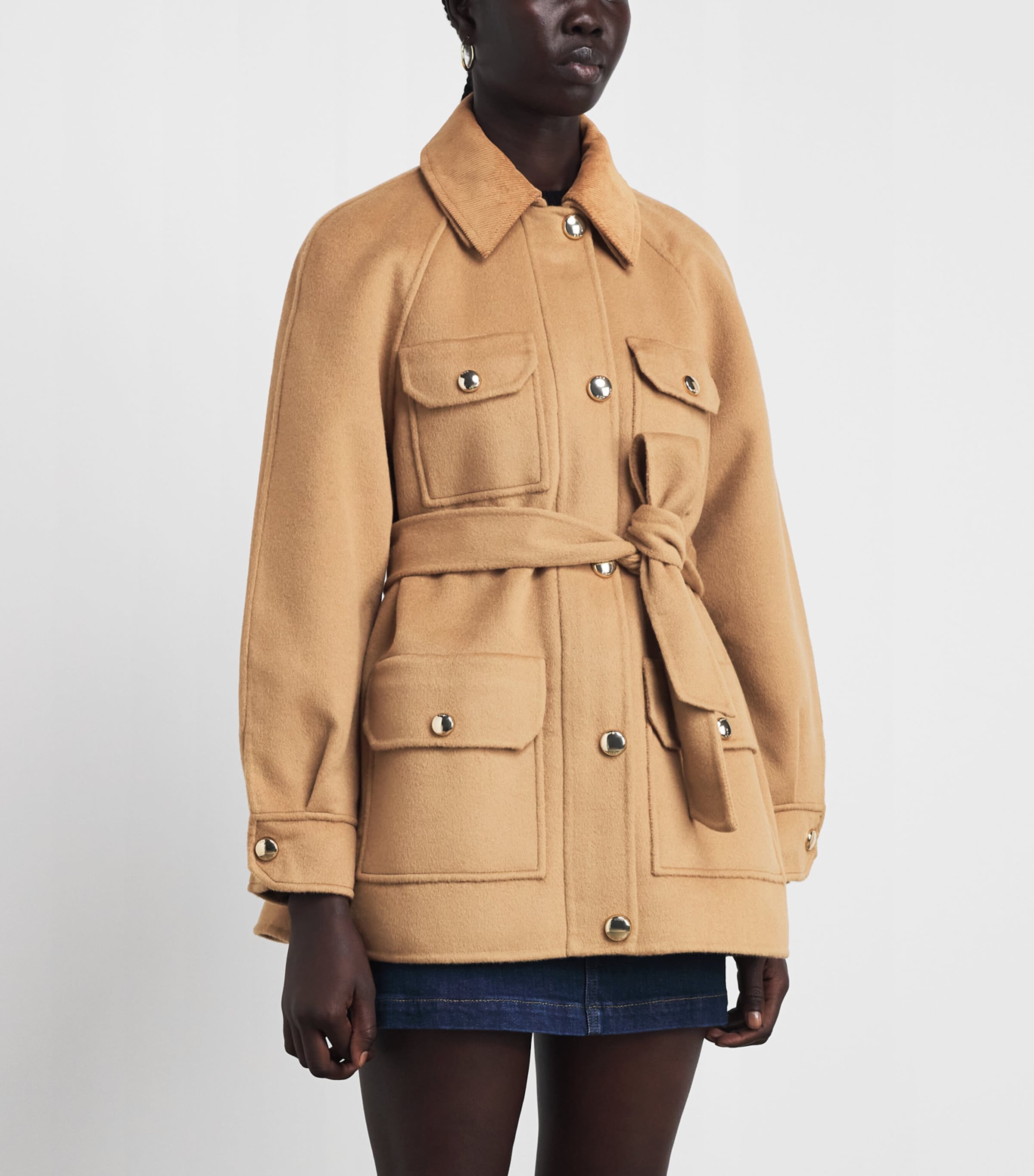 Maje Womens Wool-Blend Mid-Length Coat Camel Image 4