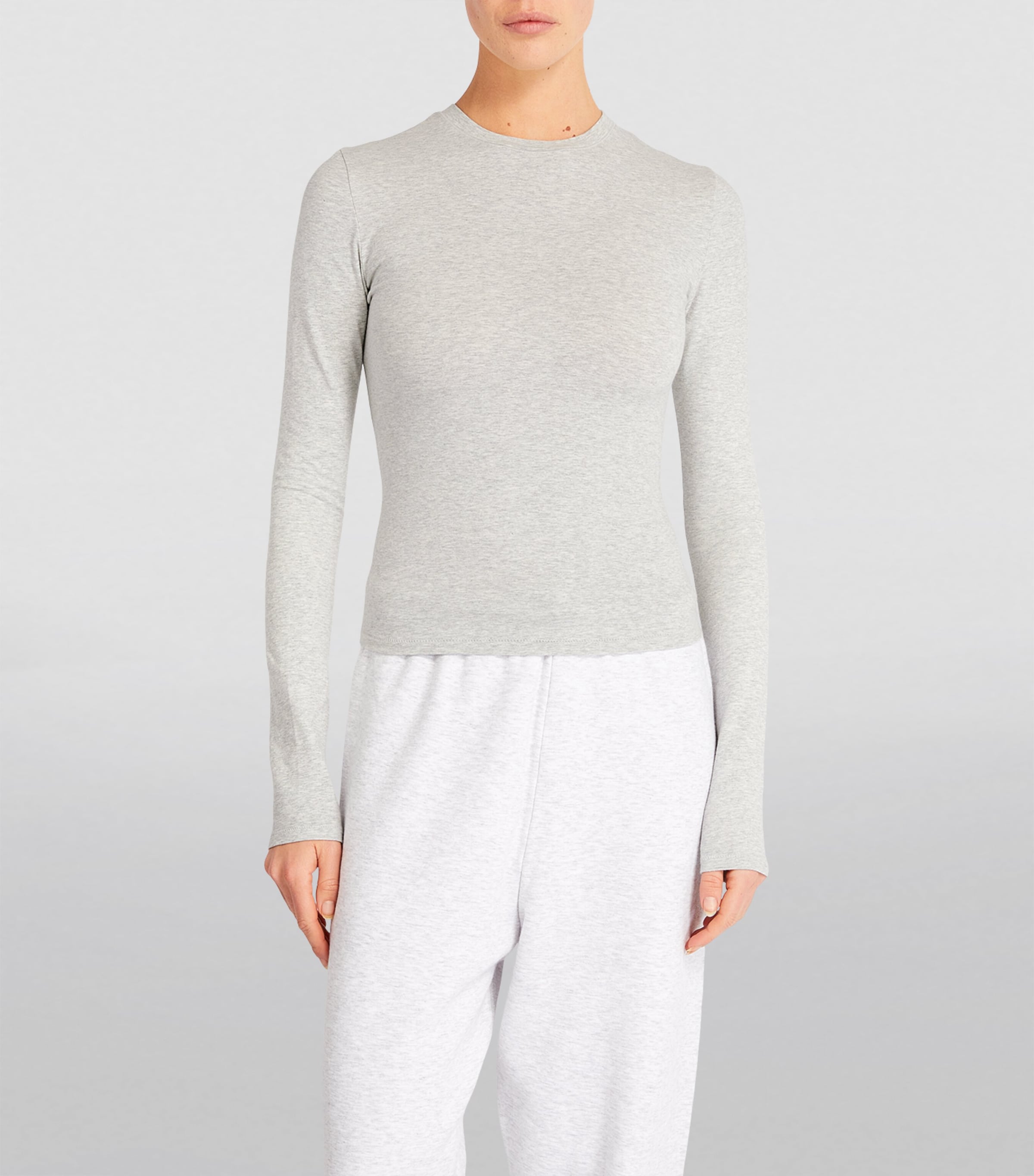 Cotton Jersey Long-Sleeve T-Shirt LIGHT HEATHER GREY Image 3