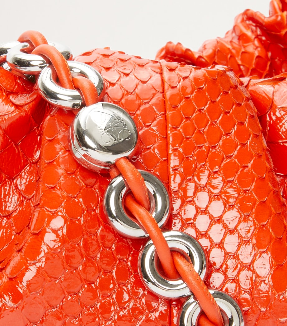 Large Python Skin Flamenco Shoulder Bag ORANGE Image 9
