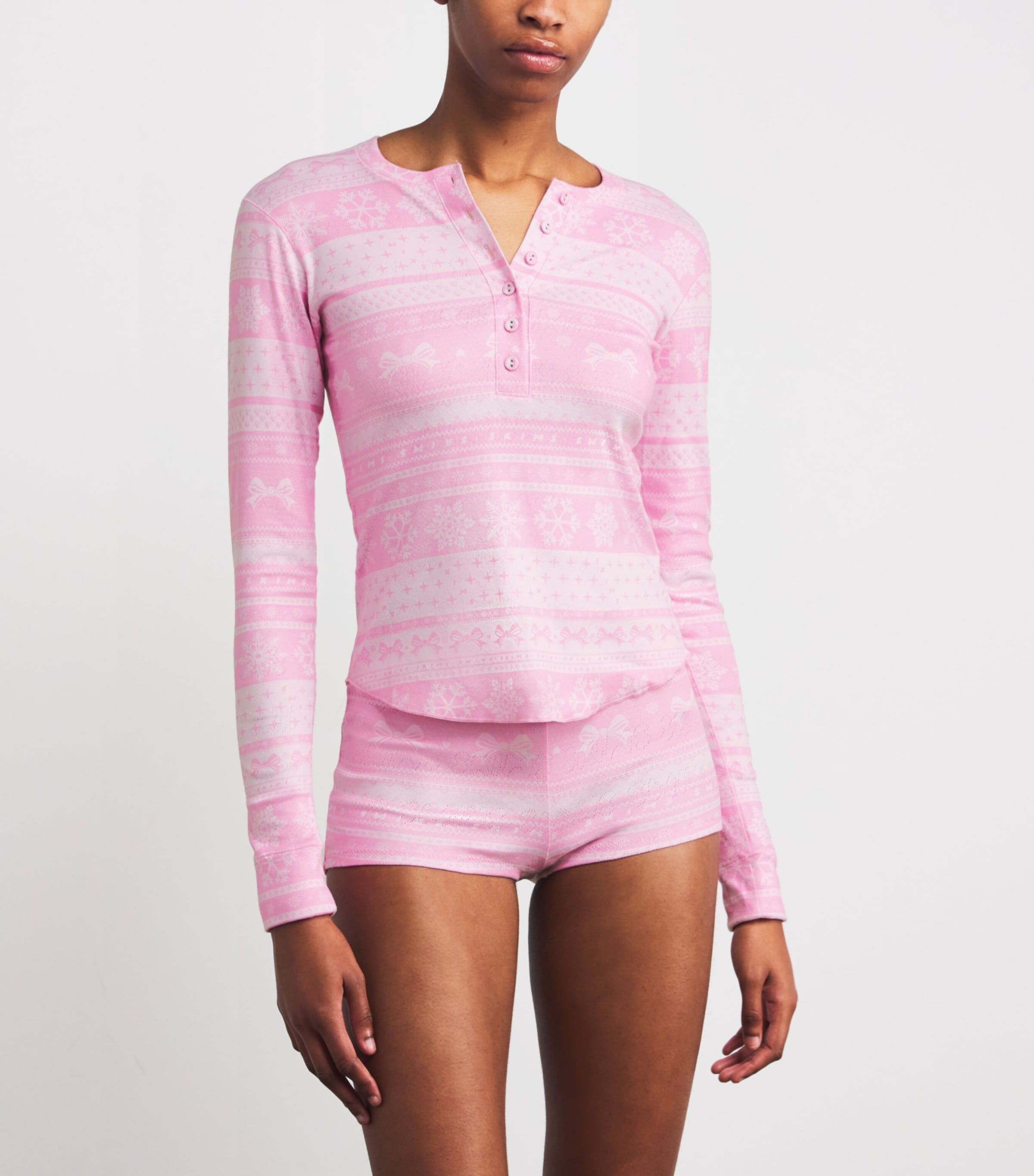 Pointelle Henley Pyjama Set BUBBLEGMBOWFAIRISLE Image 2