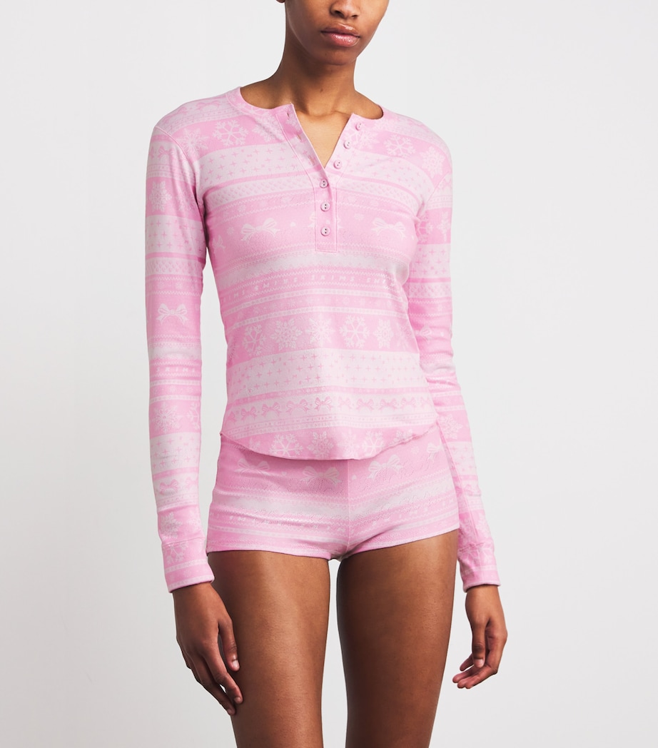 Pointelle Henley Pyjama Set BUBBLEGMBOWFAIRISLE Image 2