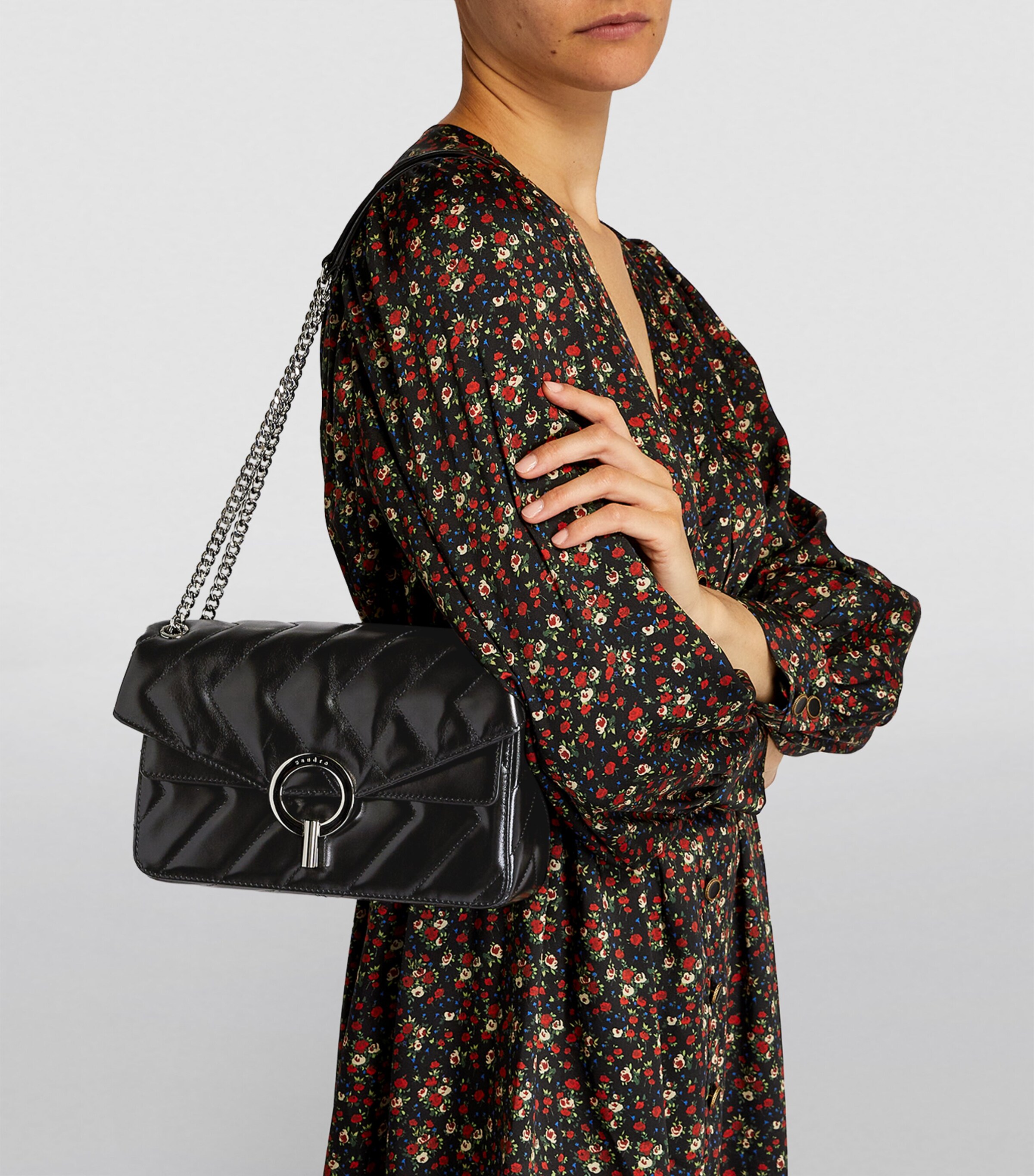 Sandro Paris Quilted Leather Yza Shoulder Bag | Harrods US