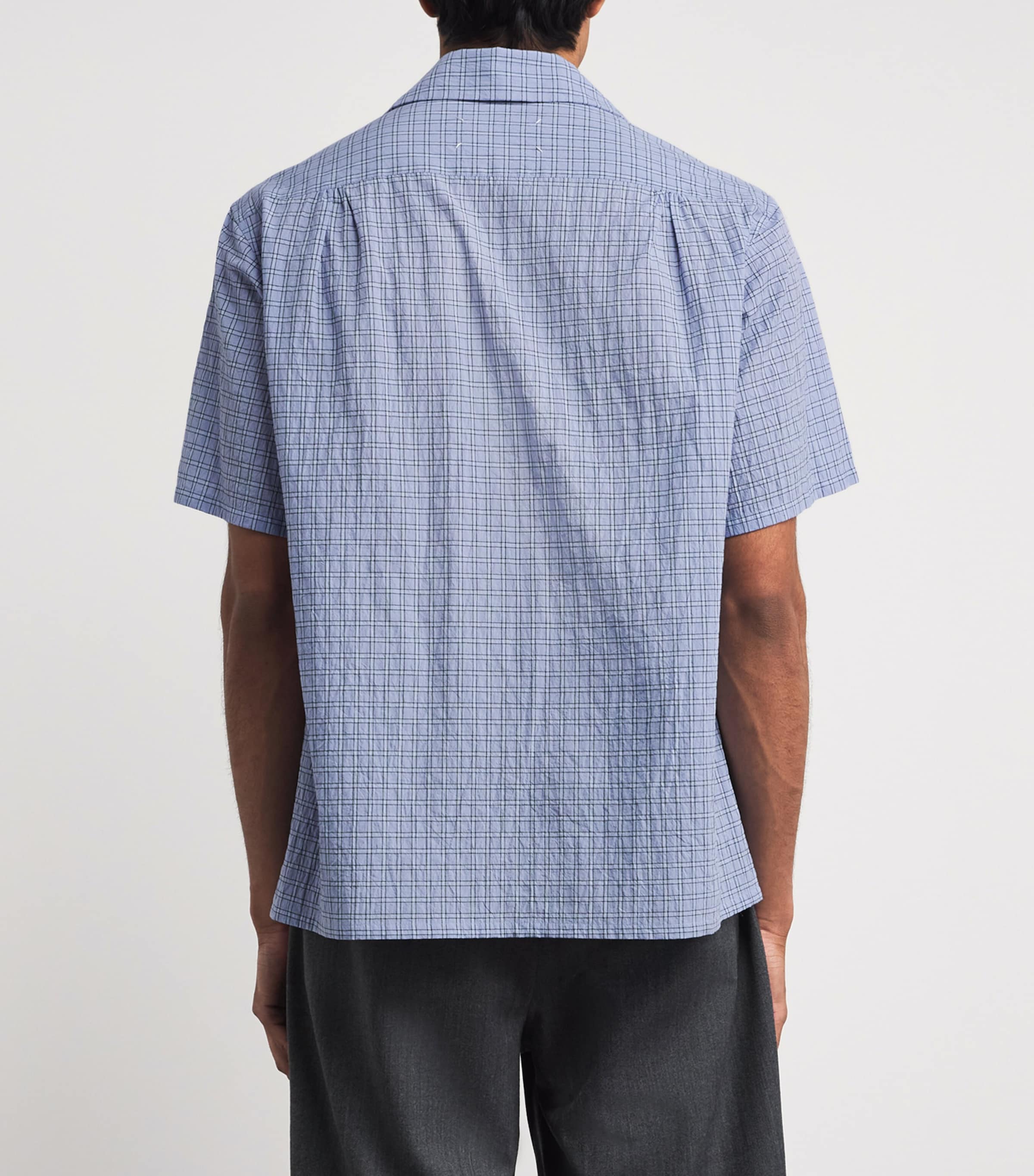 Maison Margiela Mens Check Open-Collar Shirt Sky Blue Image 5