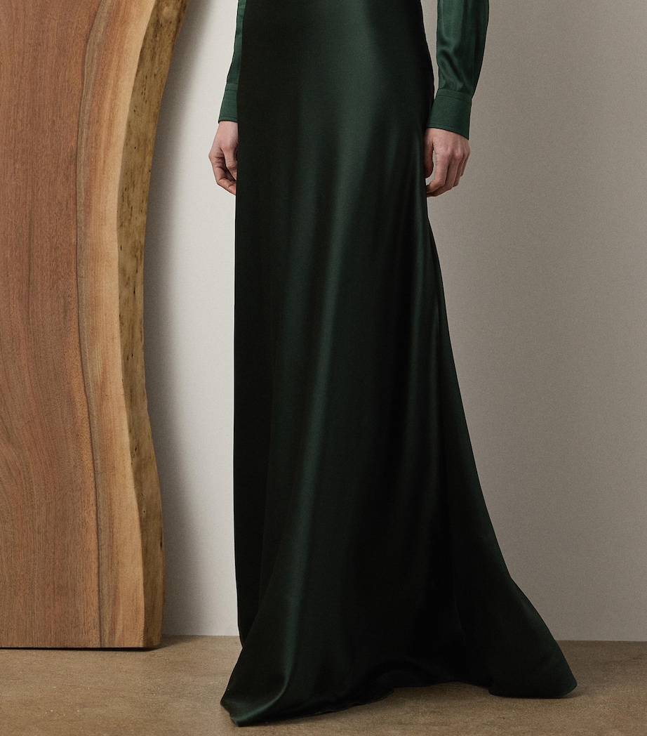 Stretch Satin Masina Maxi Skirt DARK RACING GREEN Image 2