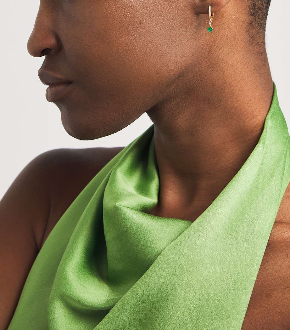 Yellow Gold, White Diamond and Emerald Bold Drop Earrings 18K YG/EMER Image 2