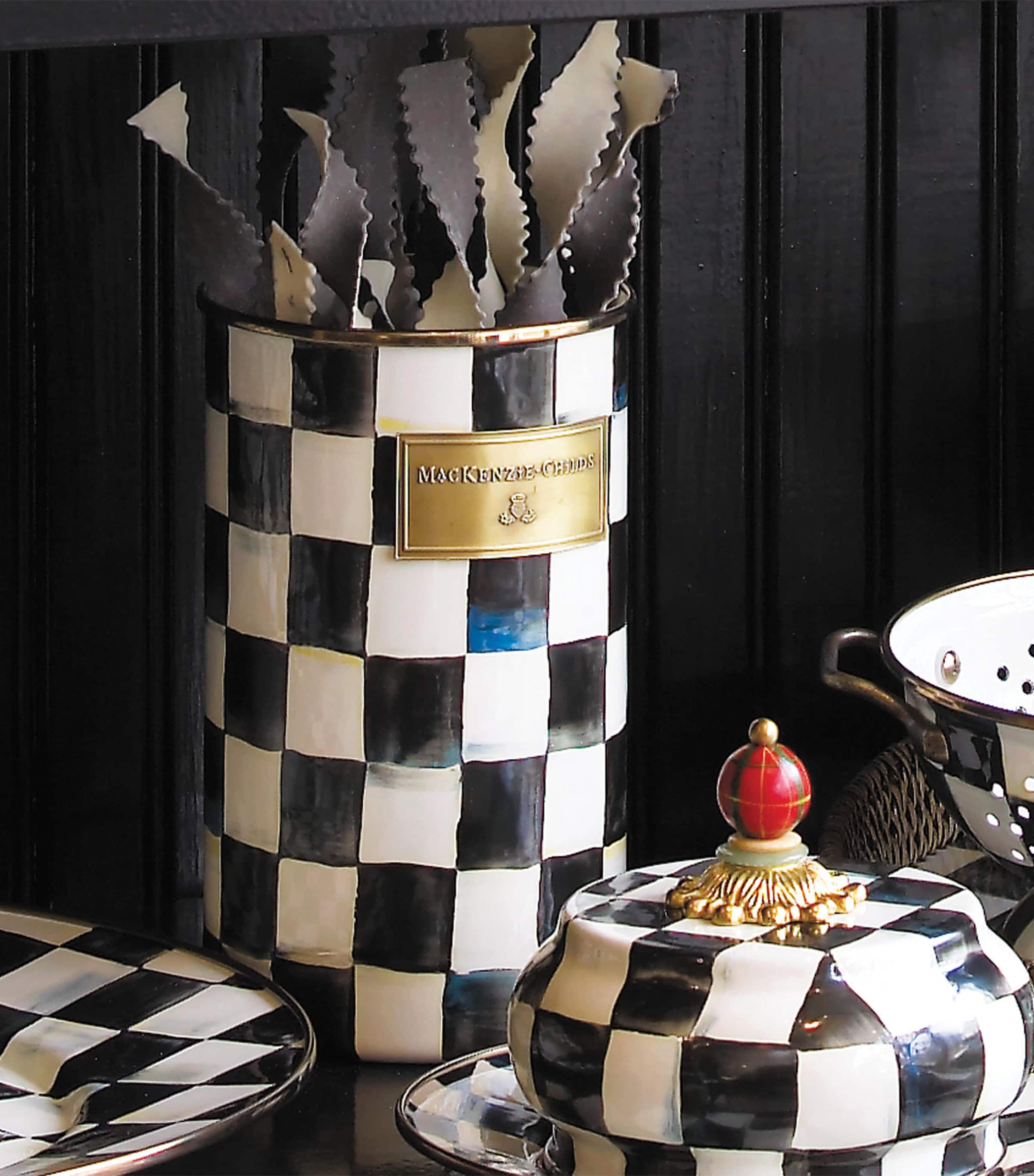 Courtly Check Enamel Utensil Holder BLACK Image 3