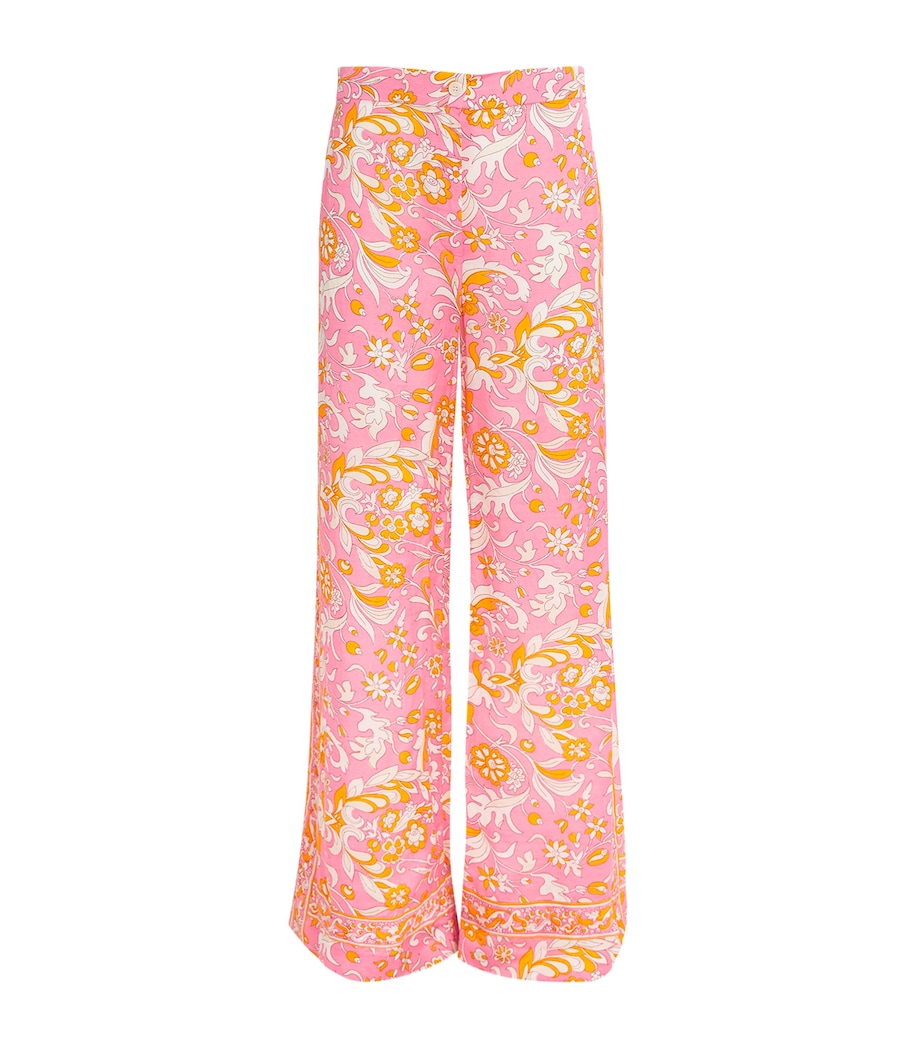 Linen Floral Wide-Leg Trousers ORANGE PINK FLOWERS Image 1