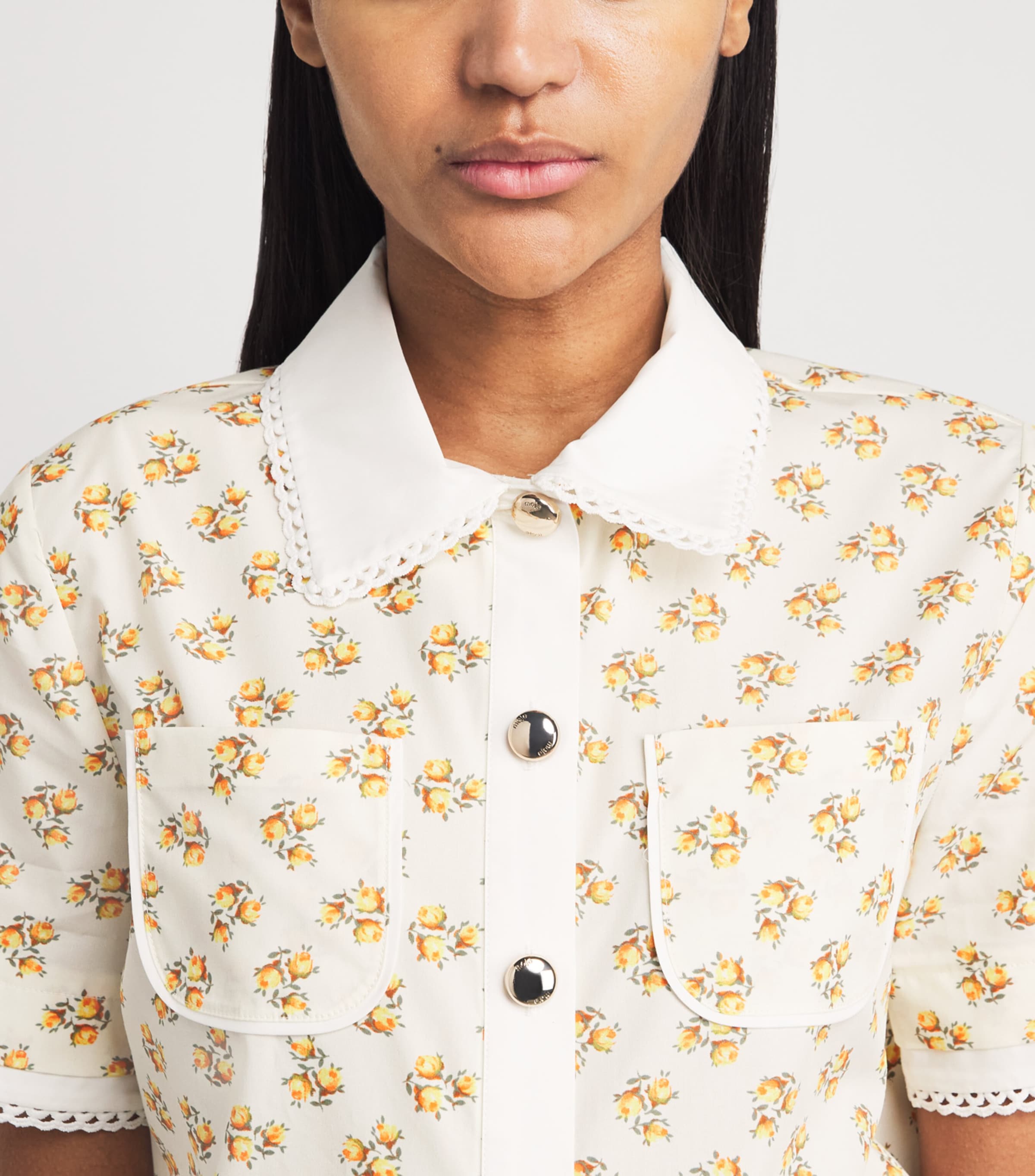 Maje Womens Lace-Trim Floral Shirt Yellow Small Flowers Image 3
