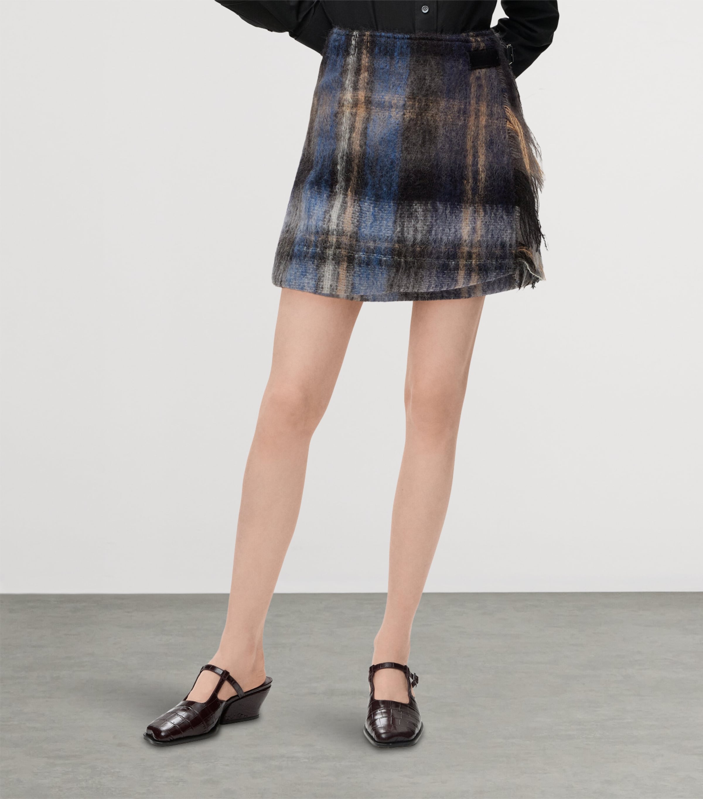 Mohair-Wool Buckled Check Mini Skirt BLUE/MULTICOLOR Image 3