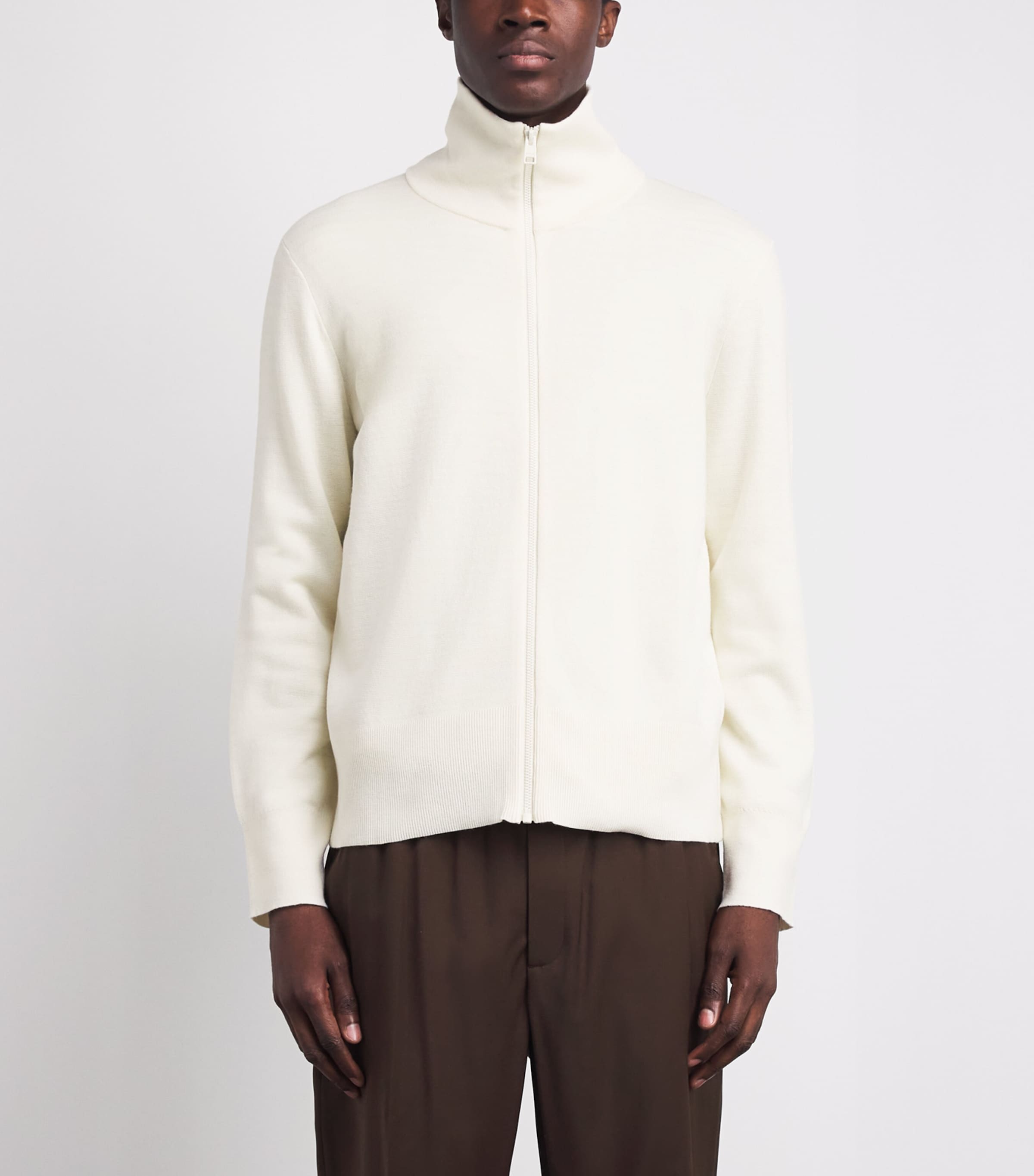 Sandro Paris Mens Wool Zip-Up Cardigan Butter Cream Image 4