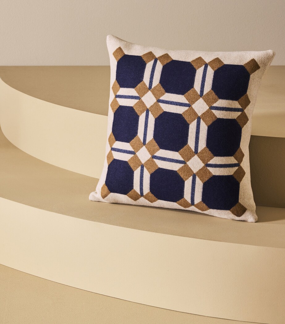 Wool-Cashmere Deco 004 Cushion (50cm x 50cm) 8E30 - BLUE/CREAM Image 5