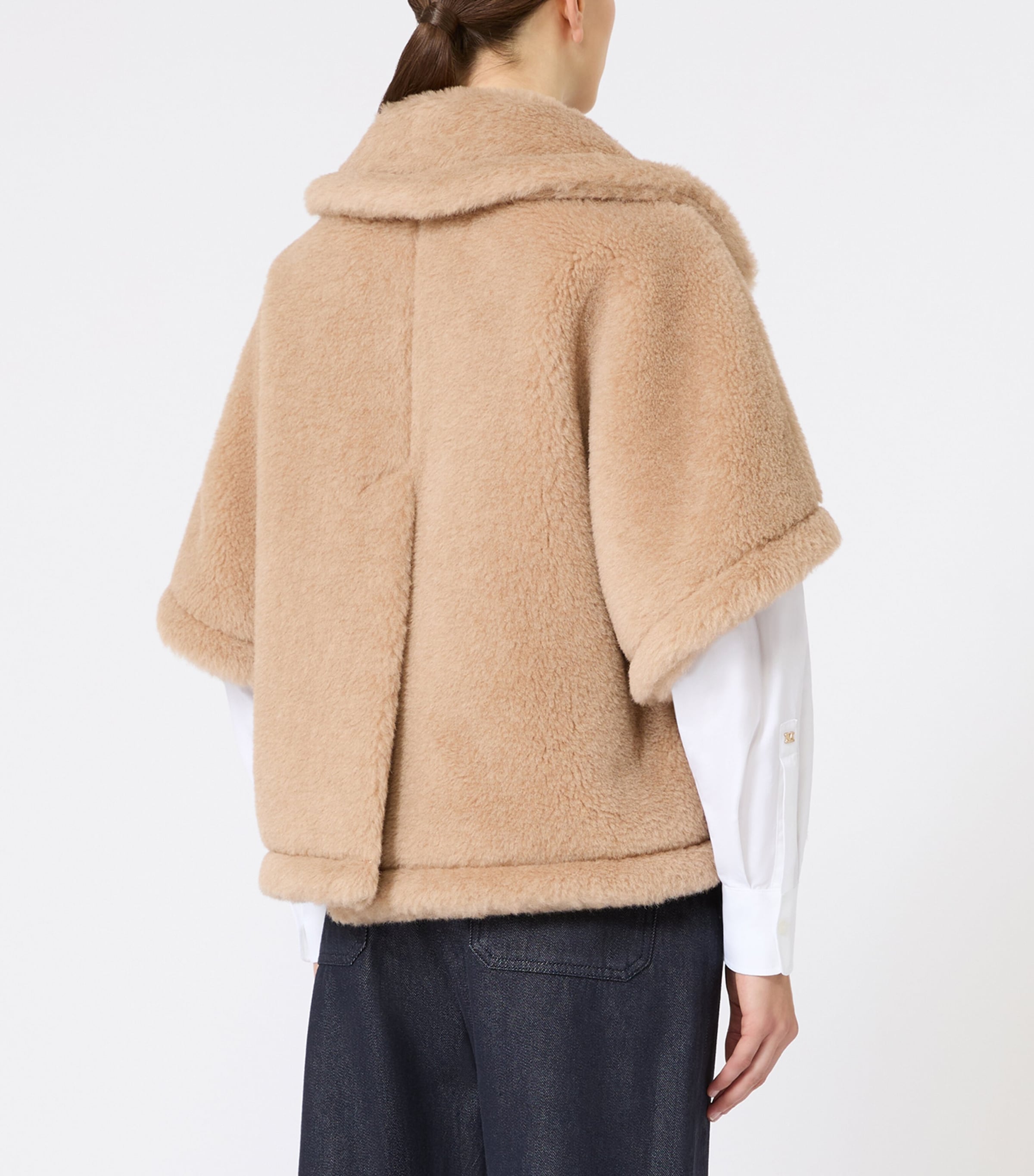 Max Mara Womens Alpaca-Cashmere-Silk Teddy Cape Beige Image 3