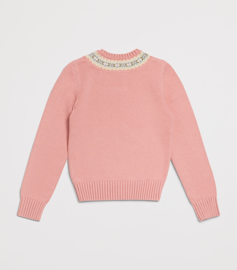 Ralph Lauren Kids Cotton Fair Isle Neckline Sweater (7-14 Years) Rose Multi Image 2