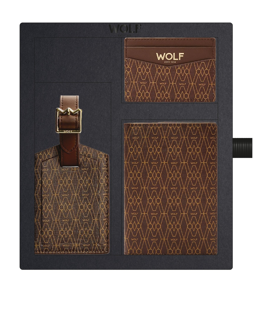 WOLF Signature Passport Holder, Card Holder and Luggage Tag Gift Set Brown Image 1