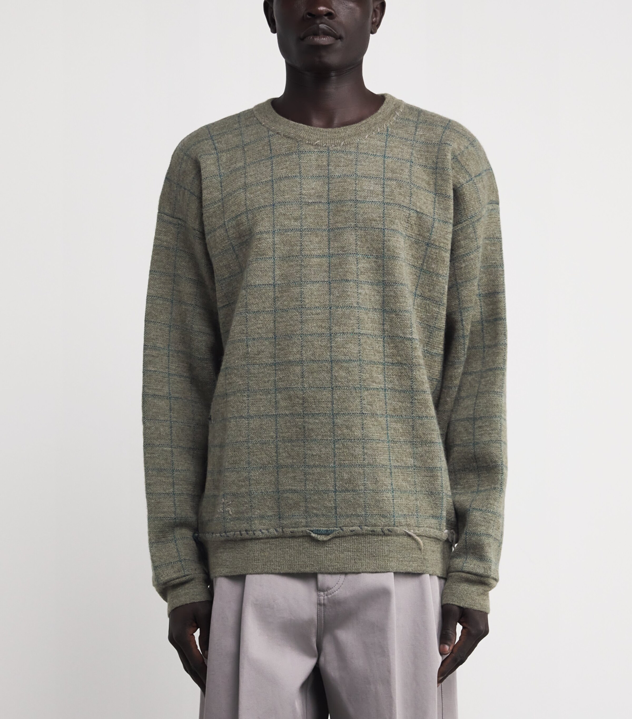 Maison Margiela Mens Virgin Wool Check Sweater Military Green Image 3