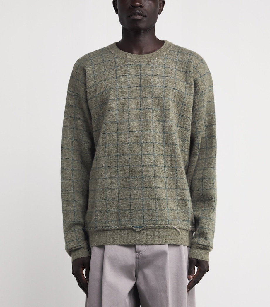 Maison Margiela Mens Virgin Wool Check Sweater Military Green Image 3