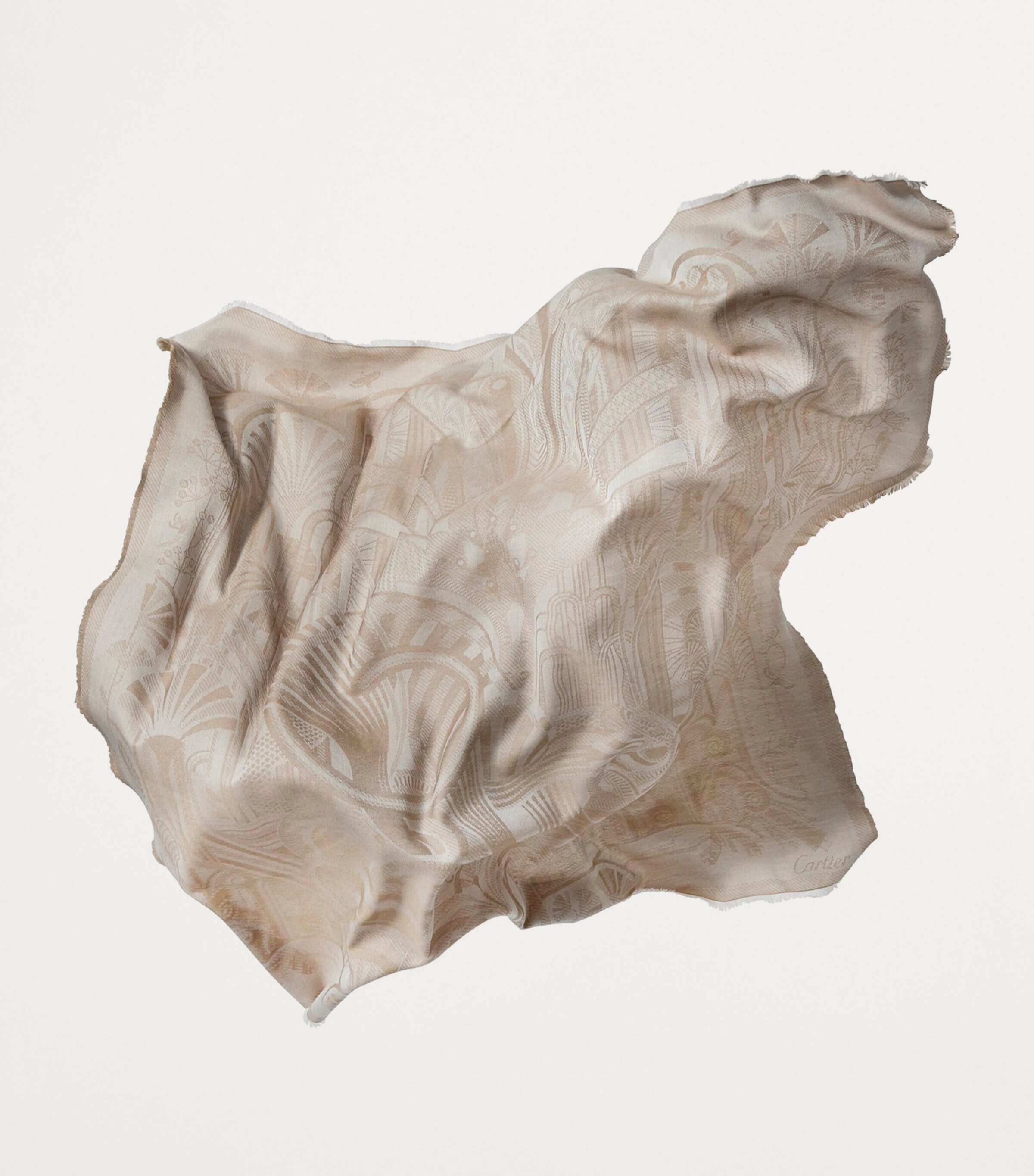 Cartier Wool-Cashmere Panthère Art Deco Scarf Beige Image 4